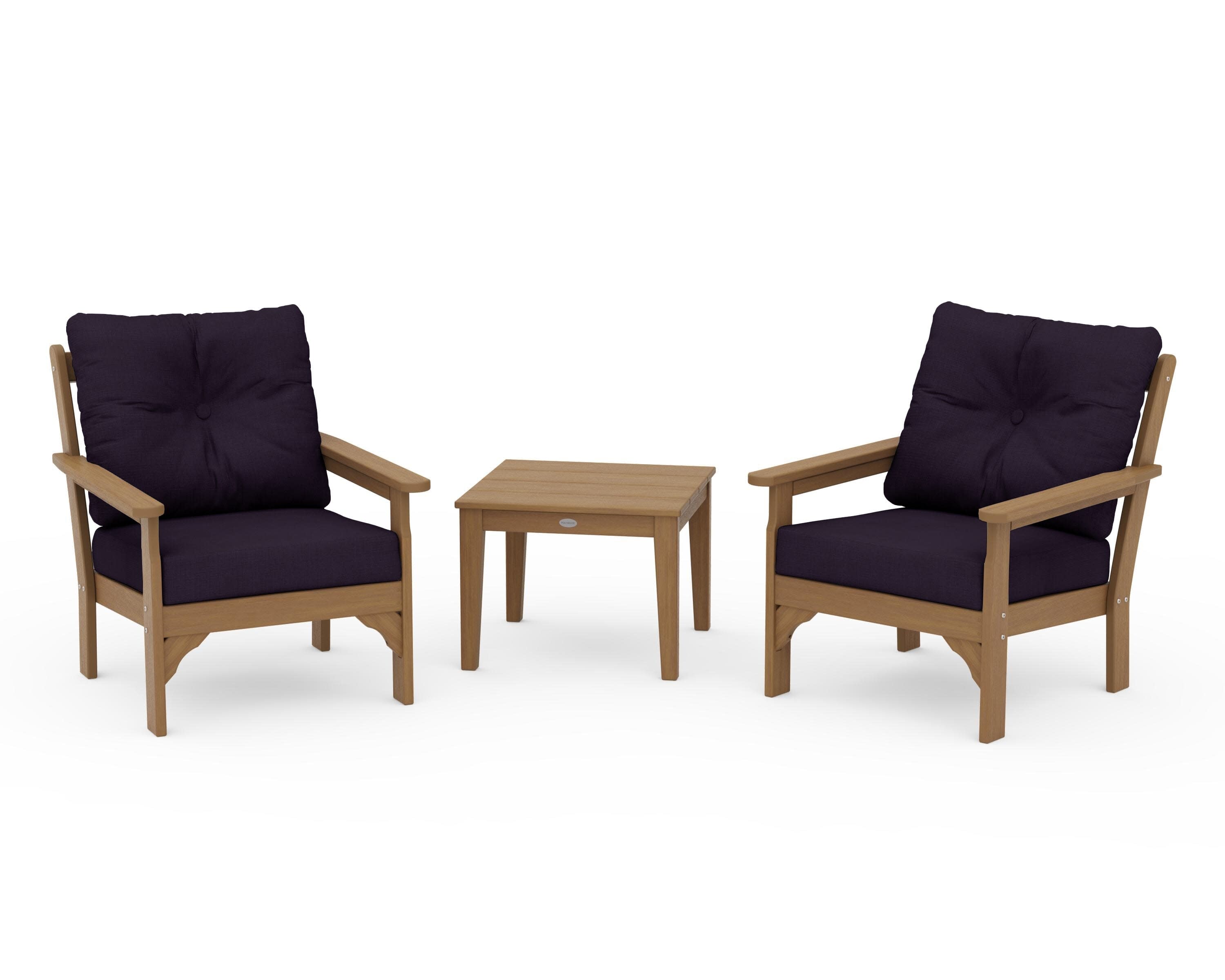 Vineyard 3-Piece Deep Seating Set in Natural / Navy Linen