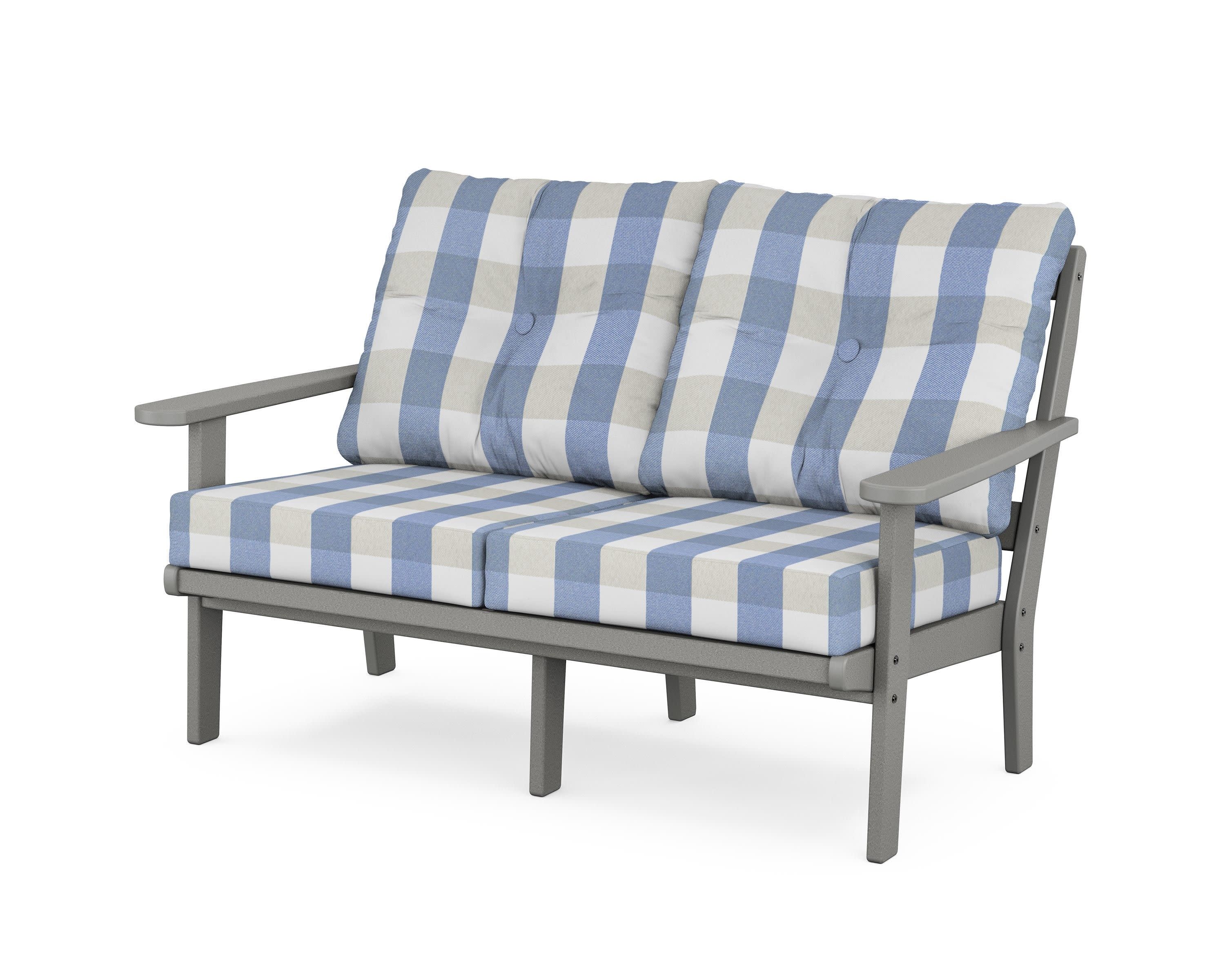 Mission Deep SeatingLoveseat in Slate Grey / Buffalo Plaid Sky Blue