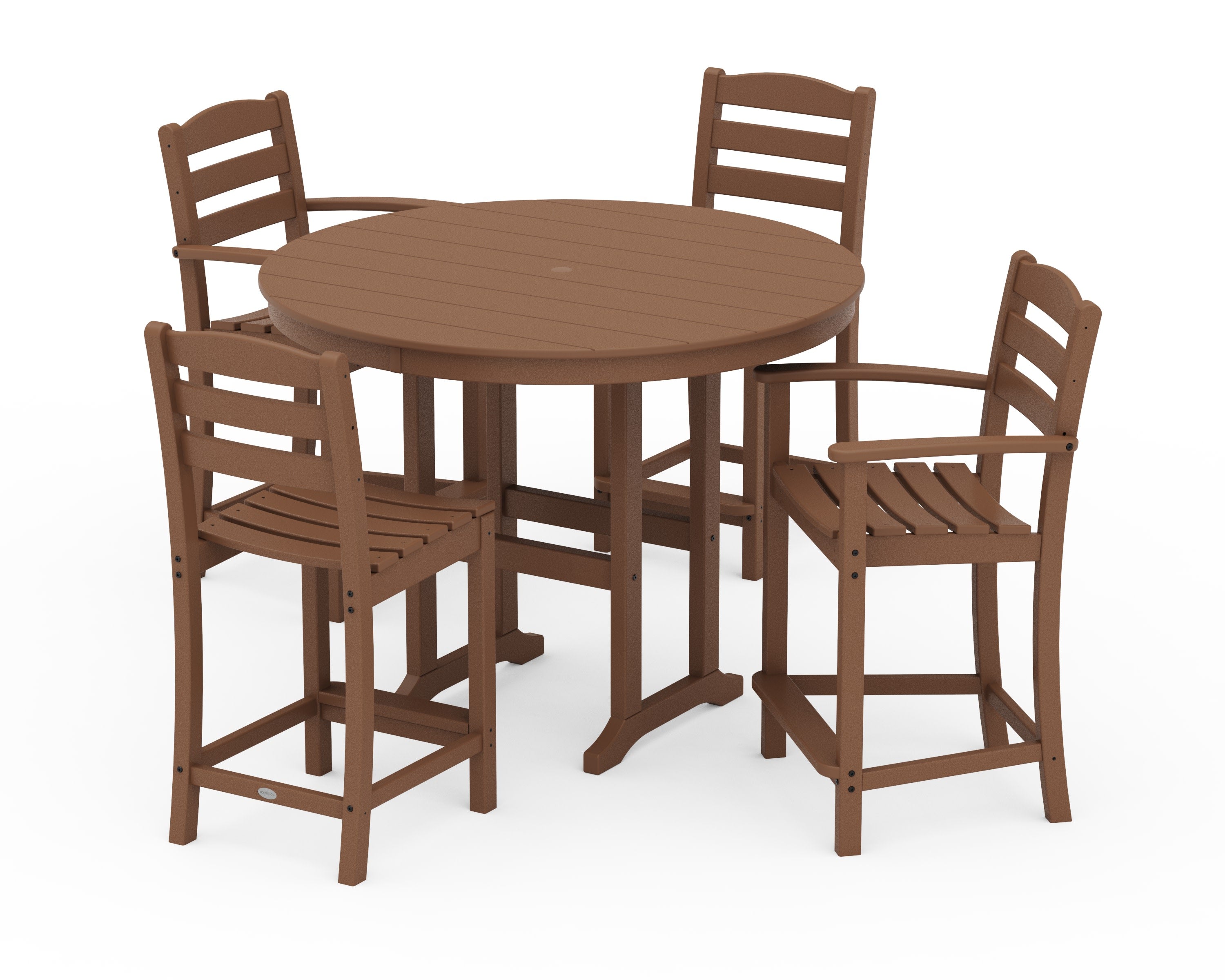 La Casa Caf 5-Piece Round Farmhouse Counter Dining Set in Teak