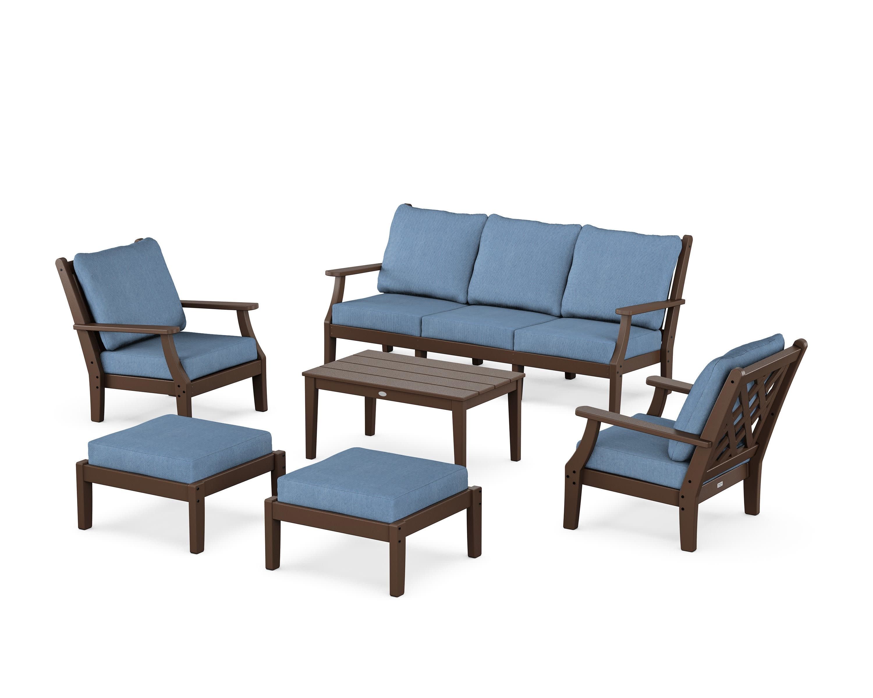 Wovendale 6-Piece Lounge Sofa Set in Mahogany / Sky Blue