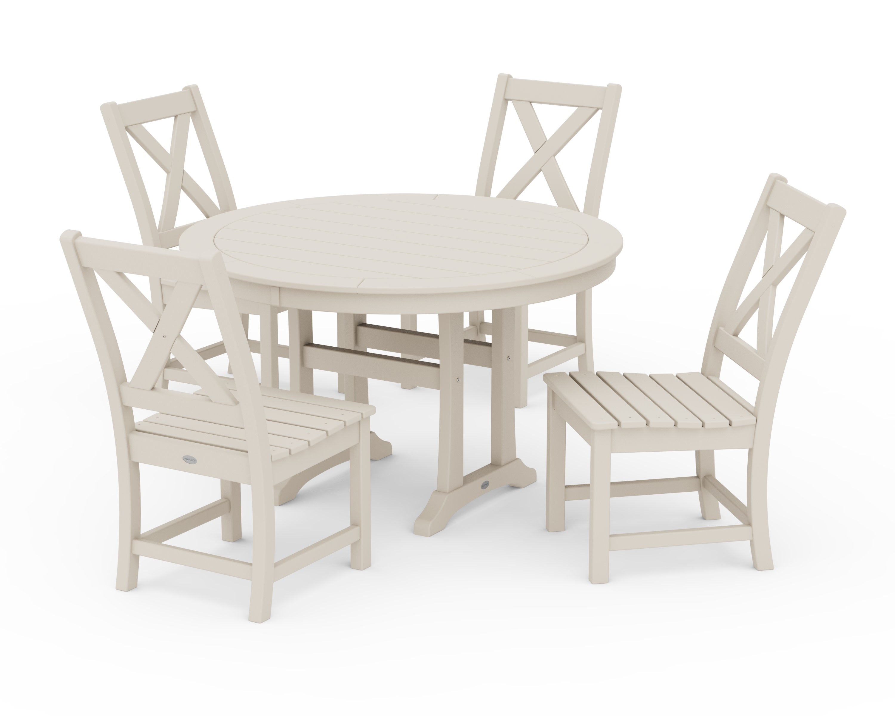 Braxton Side Chair 5-Piece Round Dining Set With Trestle Legs in Sand