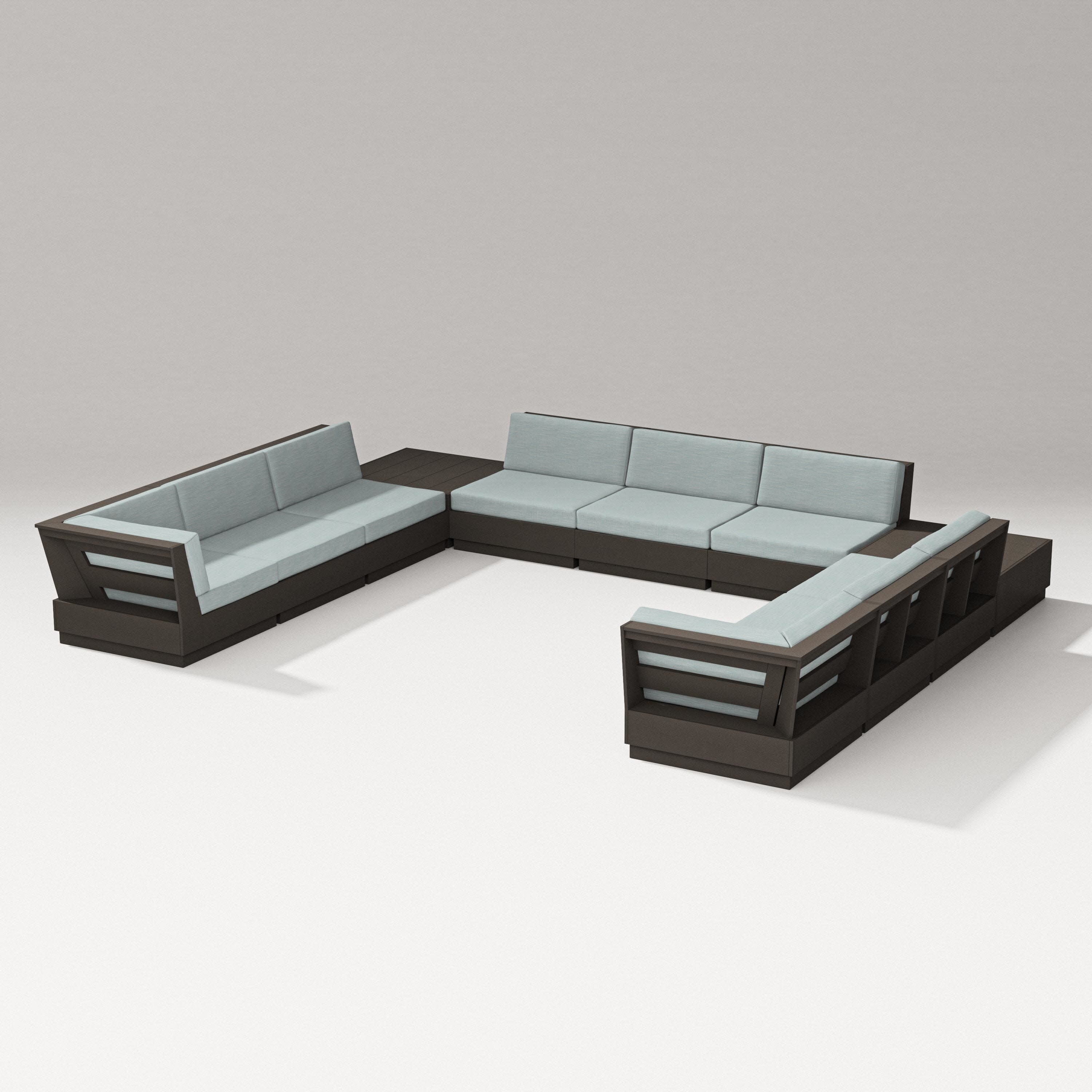 Elevate 11-Piece U-Shaped Sofa Sectional in Vintage Coffee / Soothe Mist