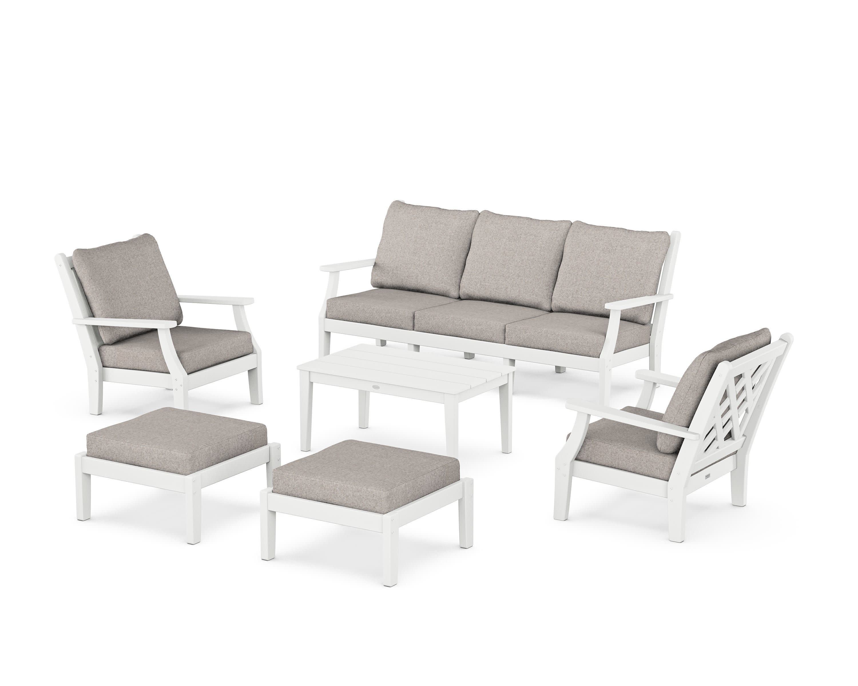Wovendale 6-Piece Lounge Sofa Set in White / Weathered Tweed