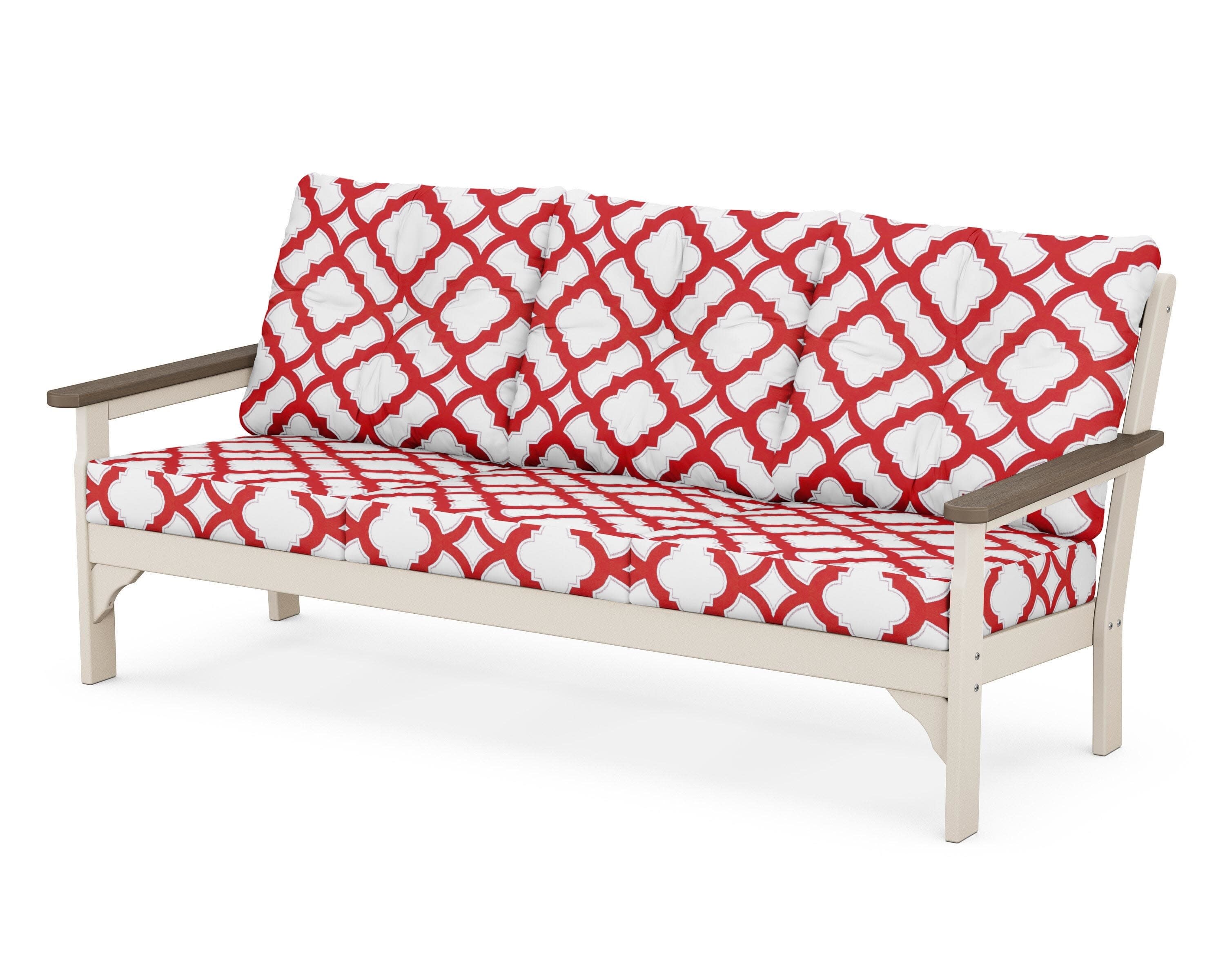 Vineyard Deep Seating Sofa in Sand / Kona / Trellis Crimson