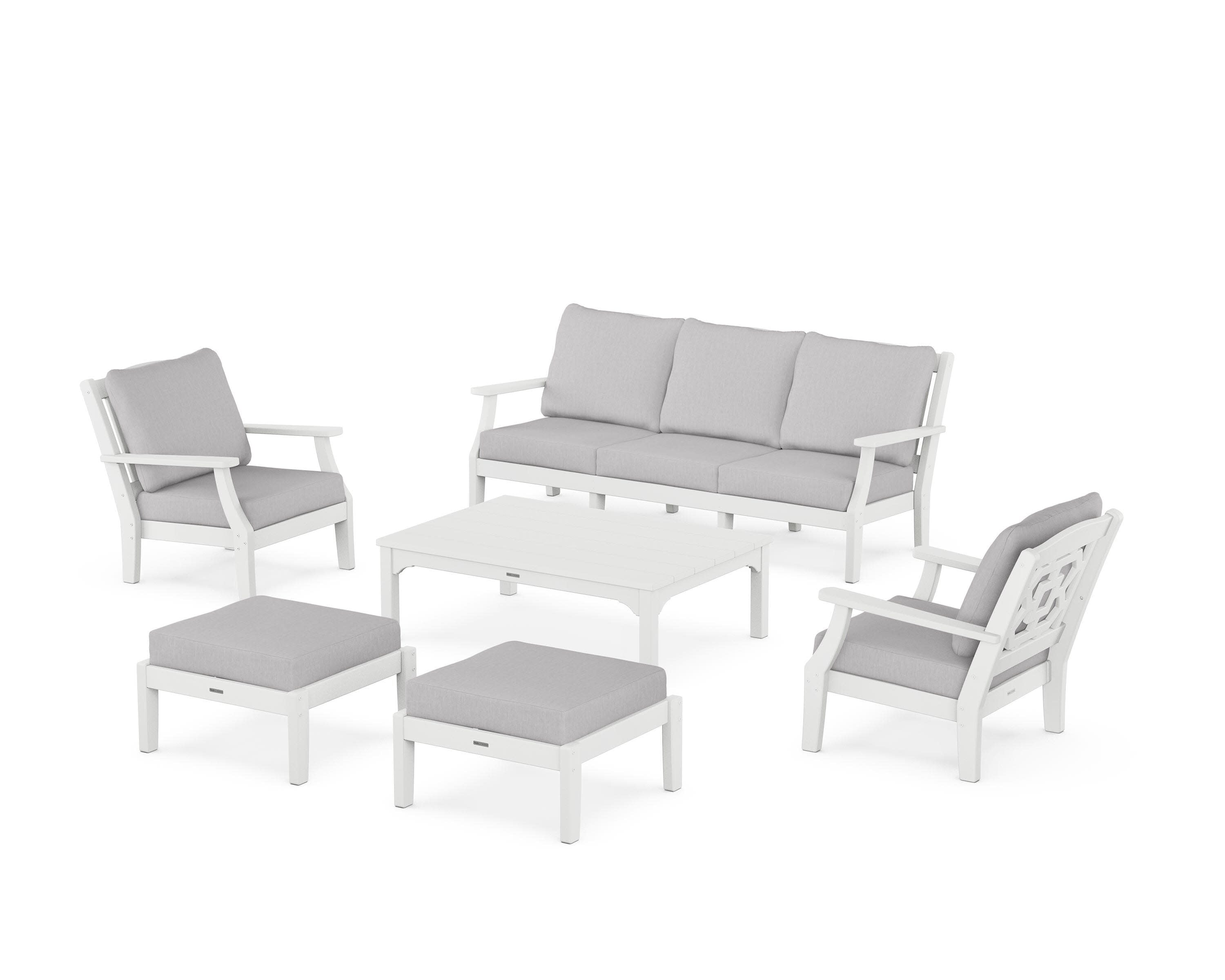Chinoiserie 6-Piece Lounge Sofa Set in White / Granite