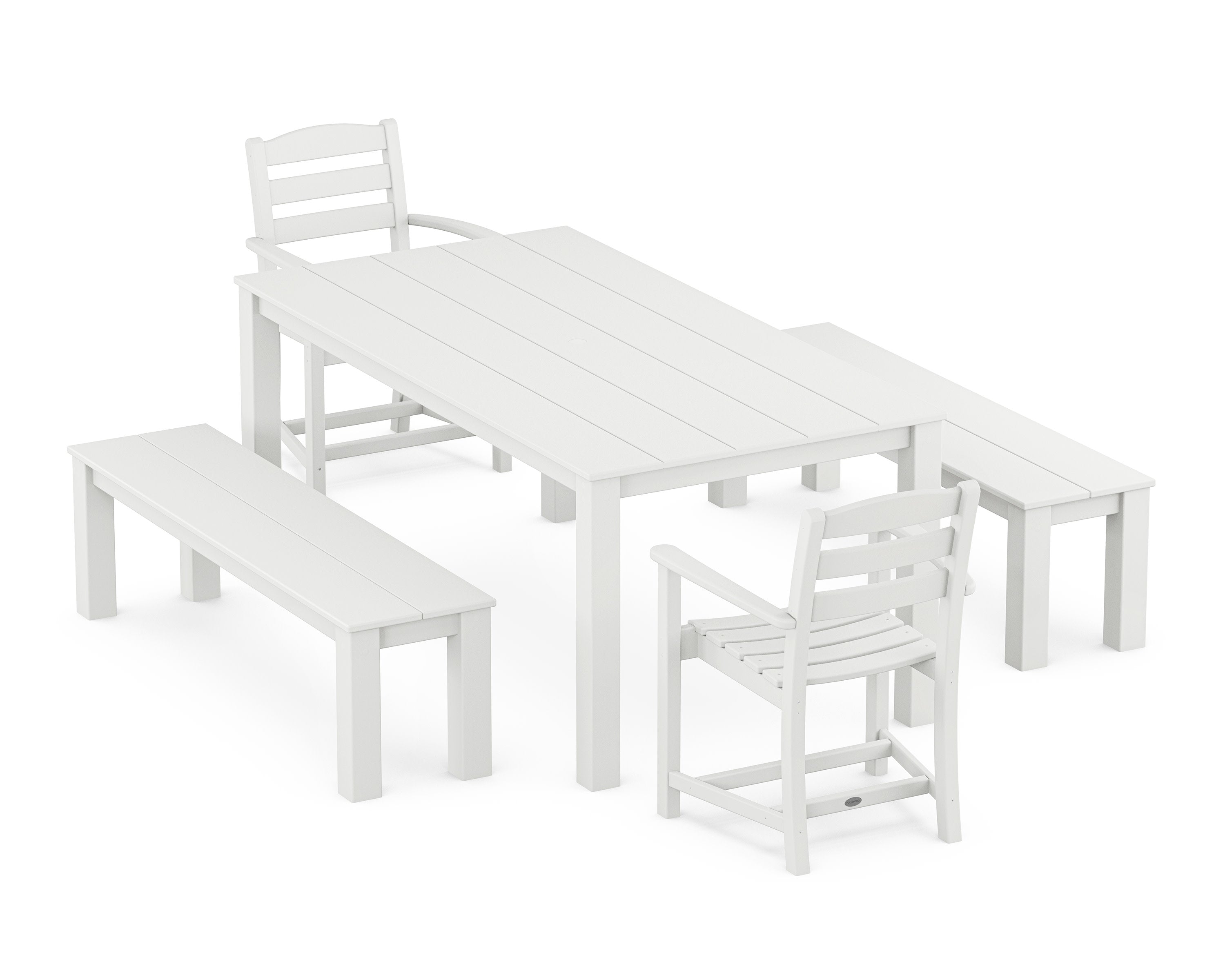 La Casa Cafe' 5-Piece Parsons Dining Set with Benches in White