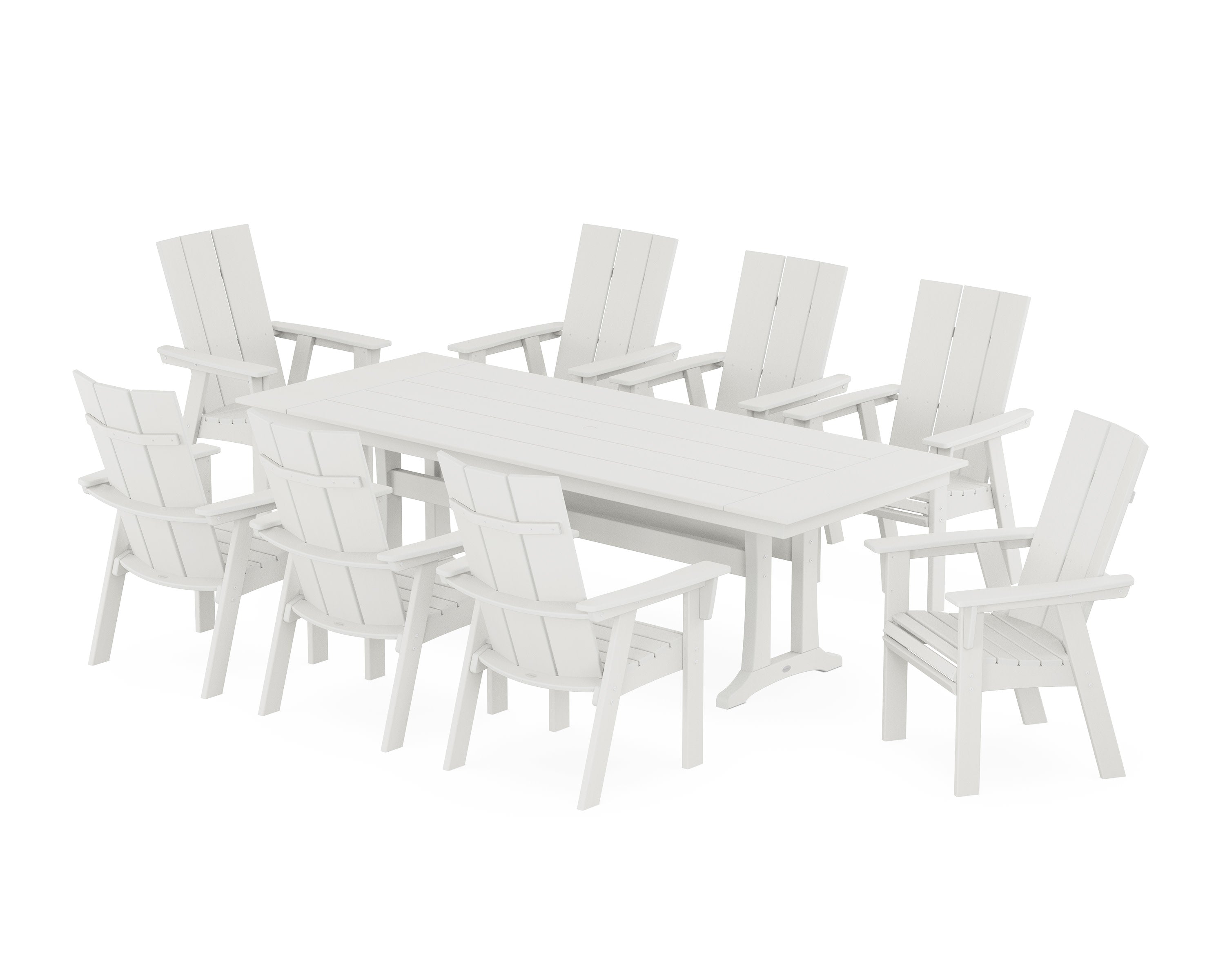 Modern Curveback Adirondack 9-Piece Farmhouse Dining Set with Trestle Legs in Vintage White