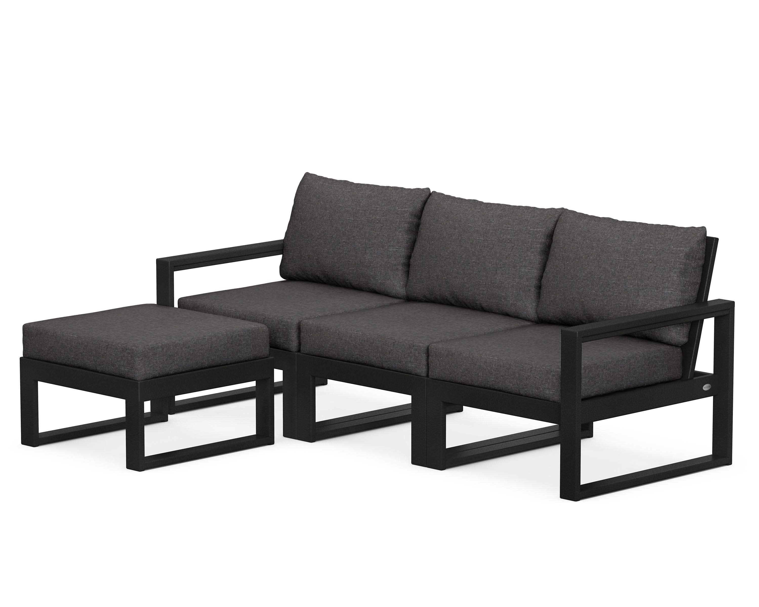 EDGE 4-Piece Modular Deep Seating Set with Ottoman in Black / Ash Charcoal