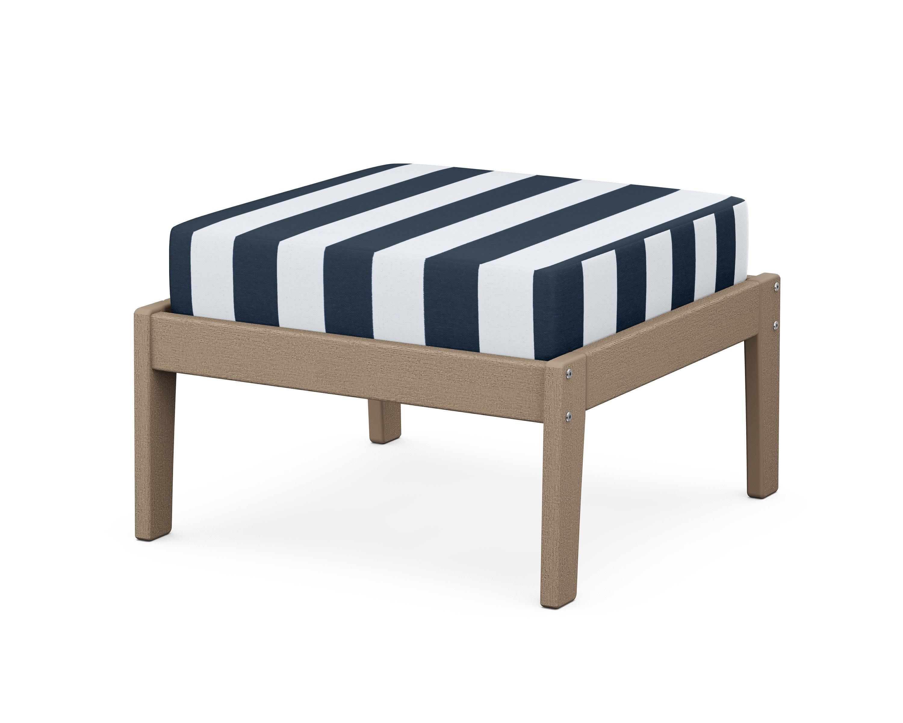 Deep Seating Ottoman in Vintage Sahara / Cabana Stripe Marine Indigo