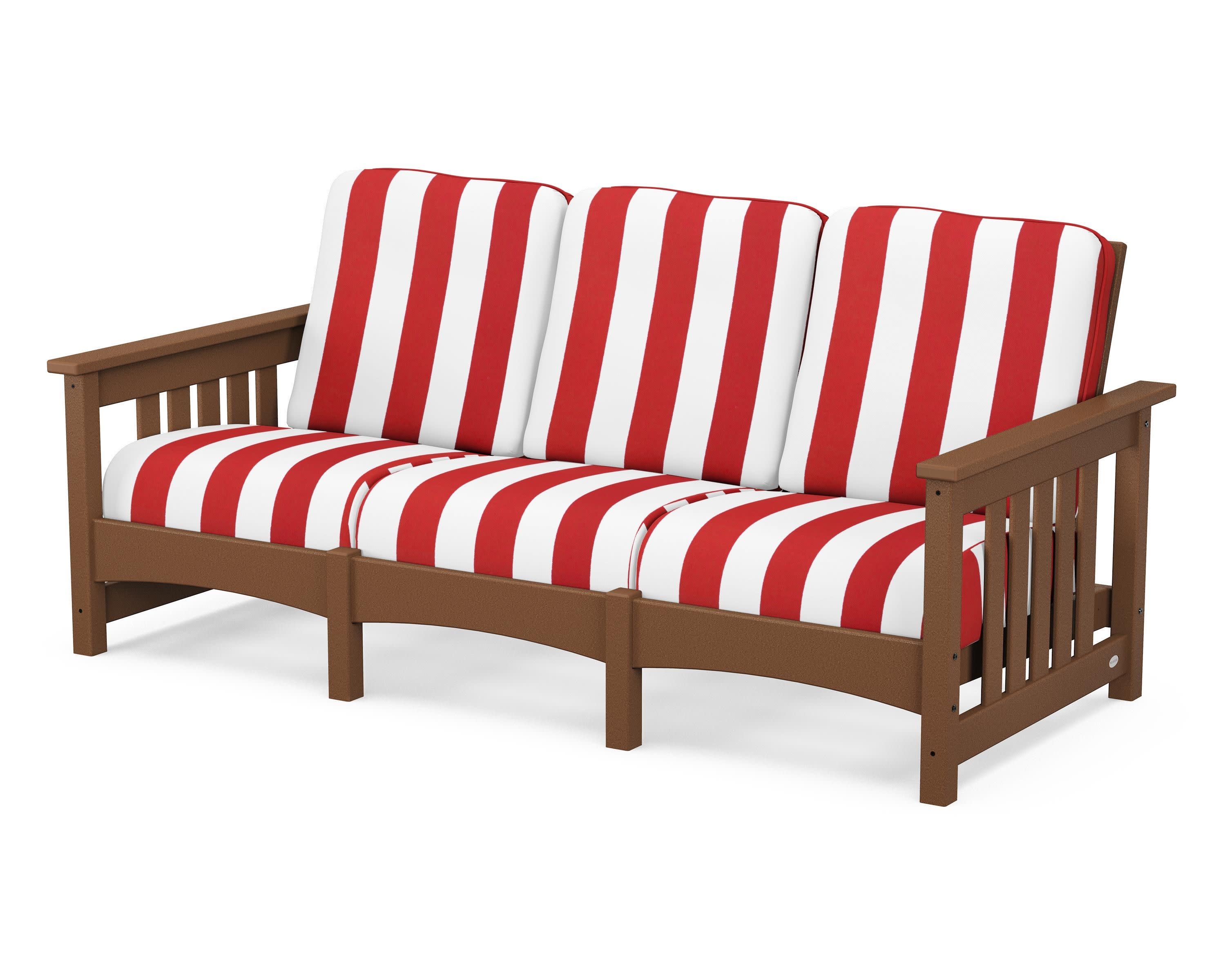 Club Mission Sofa in Teak / Cabana Stripe Crimson