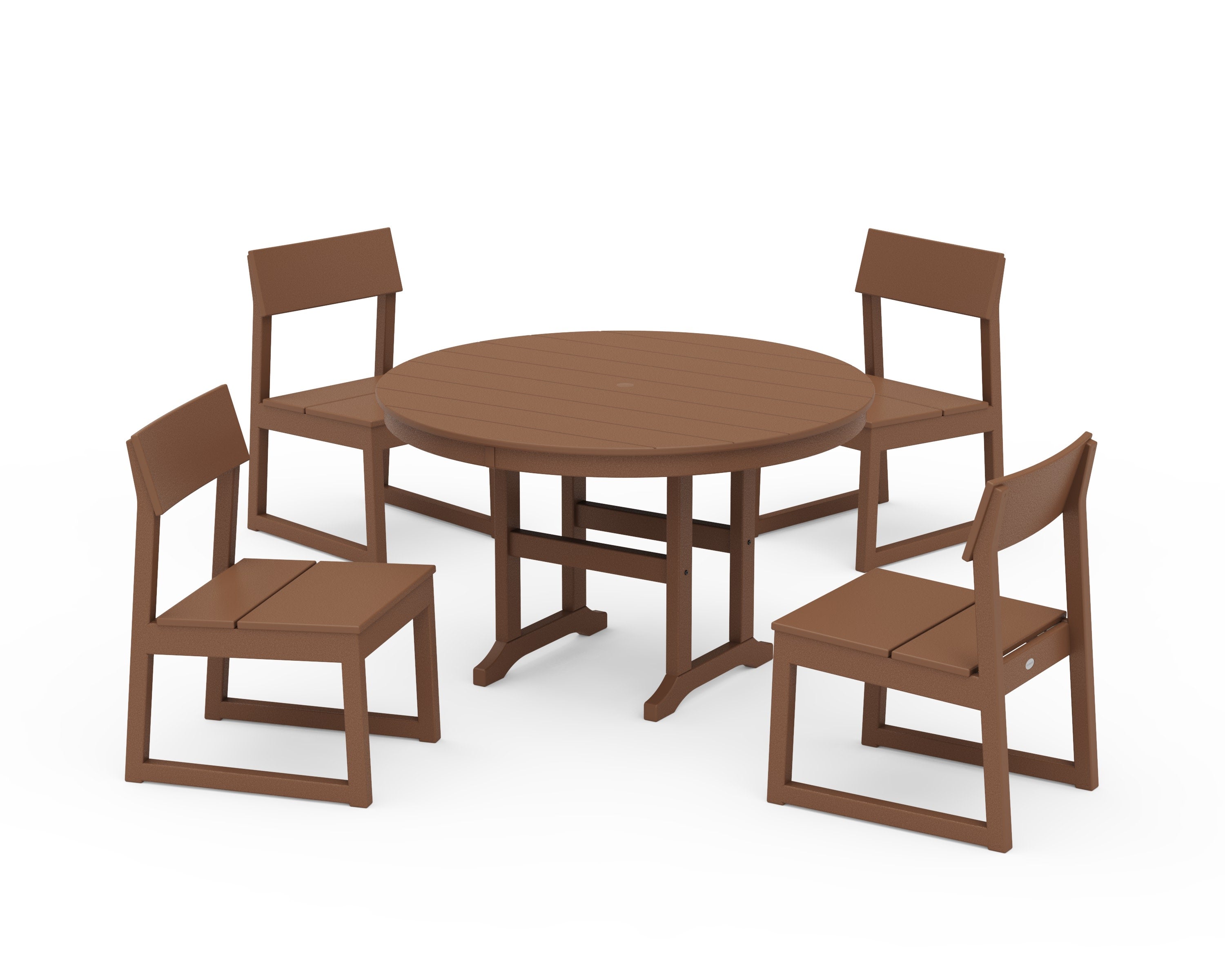 EDGE Side Chair 5-Piece Round Farmhouse Dining Set in Teak