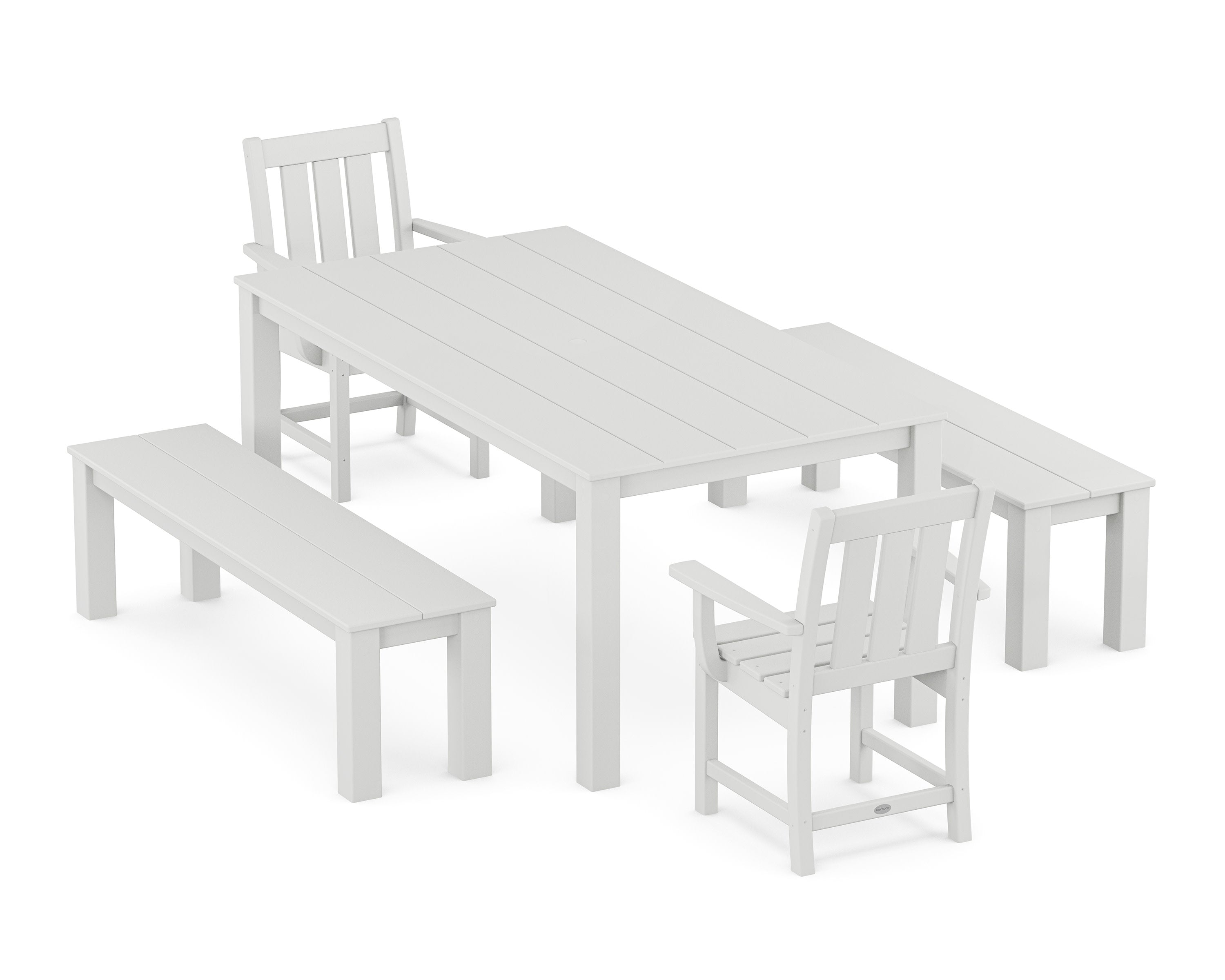 Oxford 5-Piece Parsons Dining Set with Benches in White