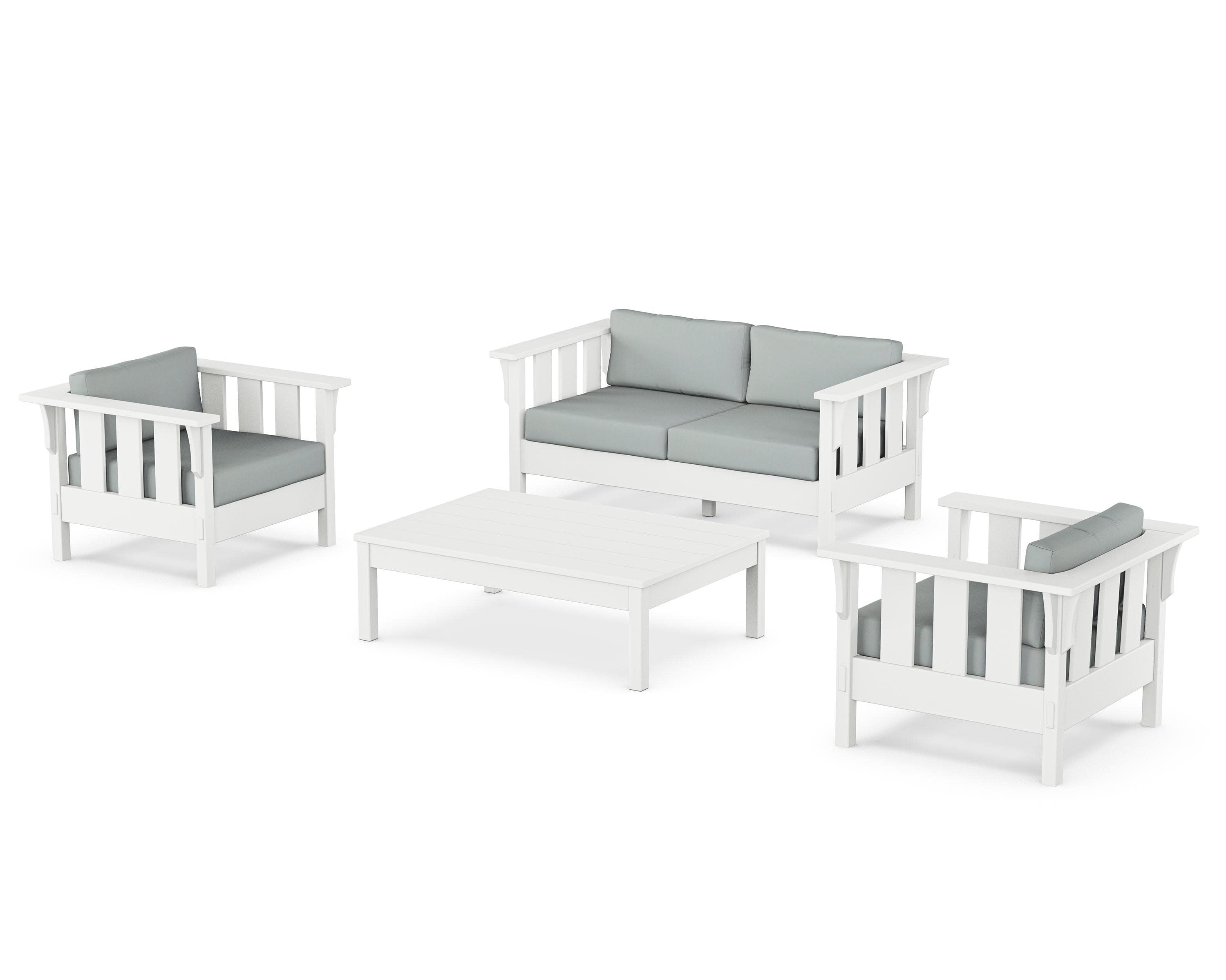 Acadia 4-Piece Deep Seating Set with Loveseat in White / Spa