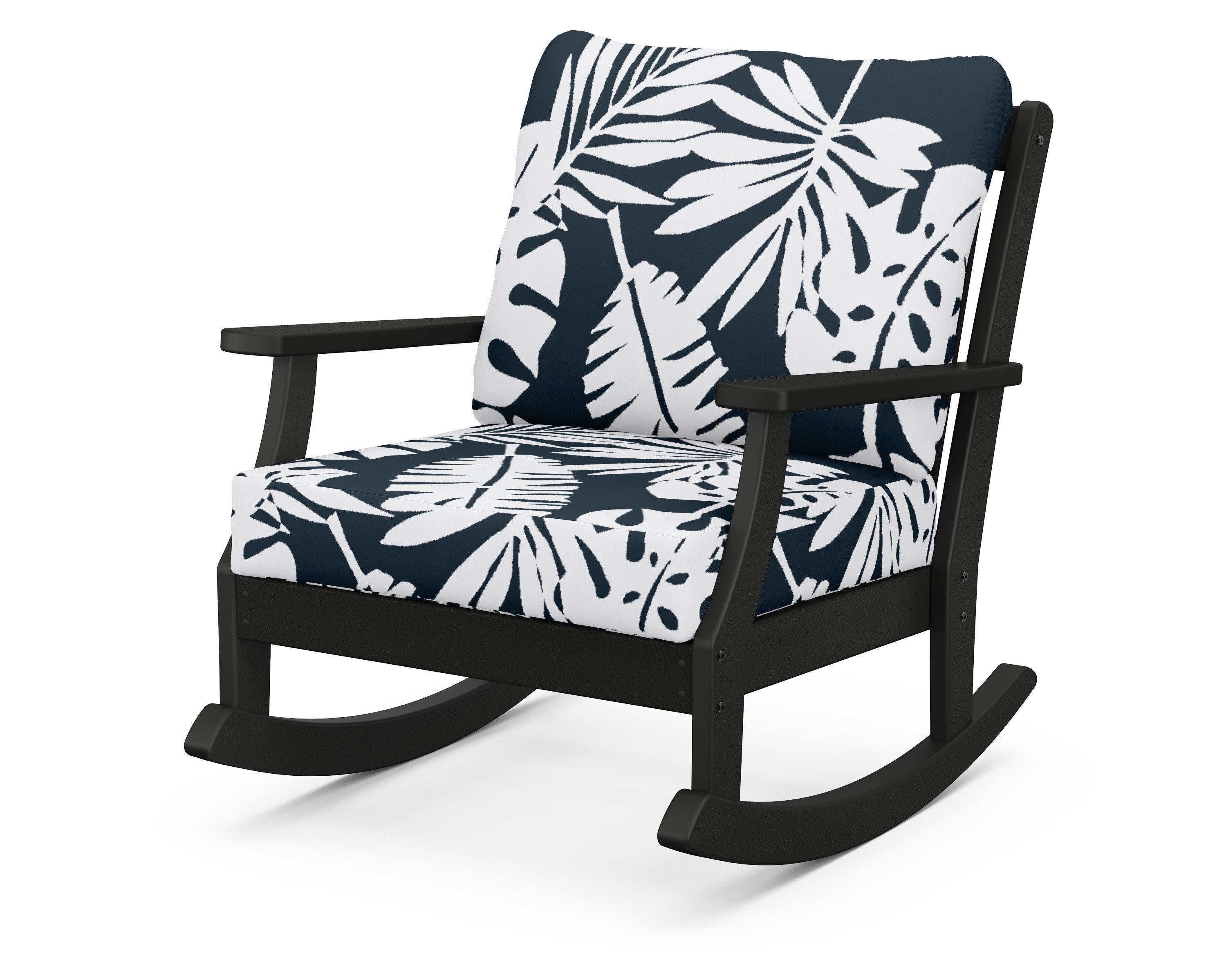 Braxton Deep Seating Rocking Chair in Black / Leaf Marine Indigo