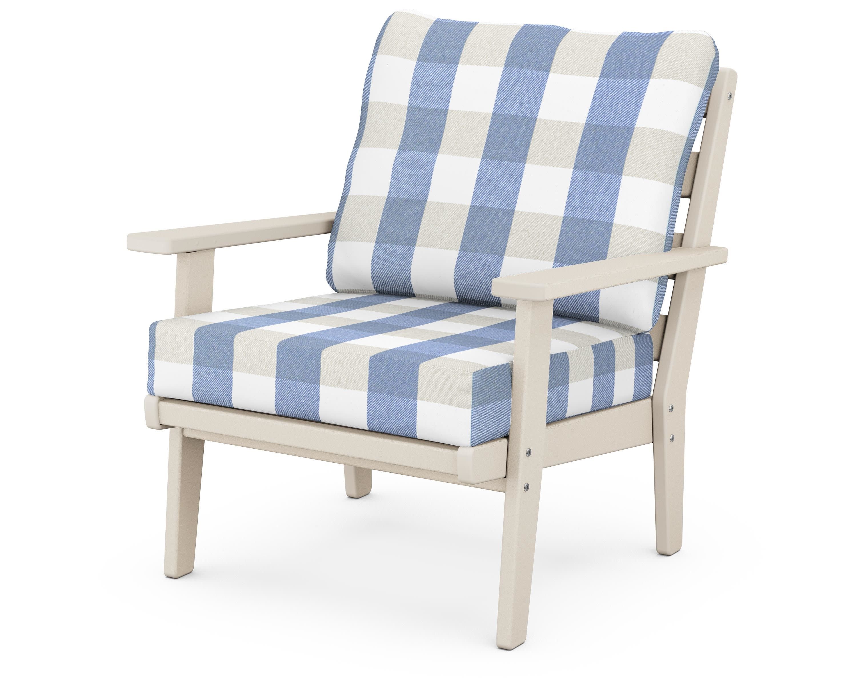 Grant Park Deep Seating Chair in Sand / Buffalo Plaid Sky Blue