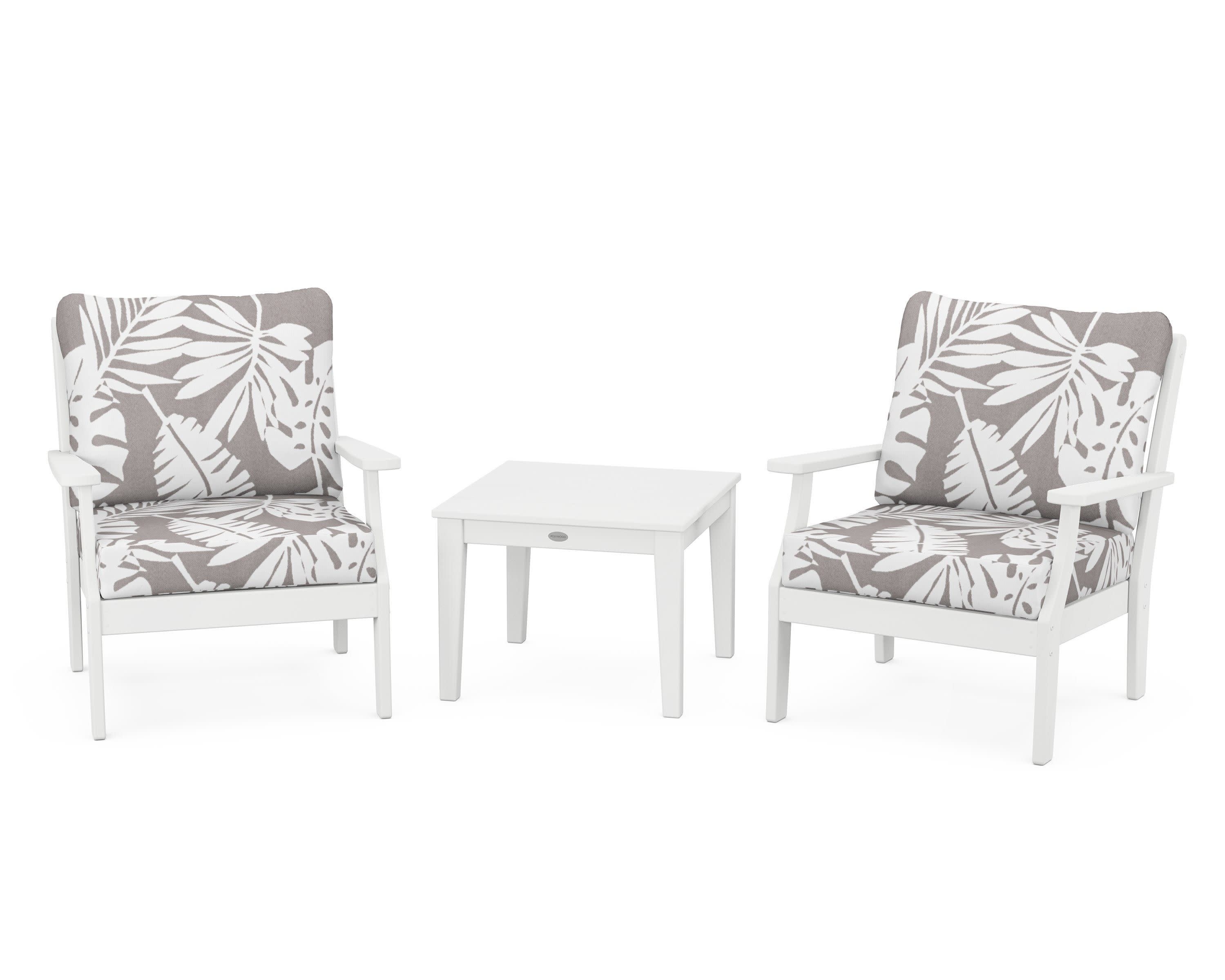 Braxton 3-Piece Deep Seating Set in White / Leaf Grey Mist