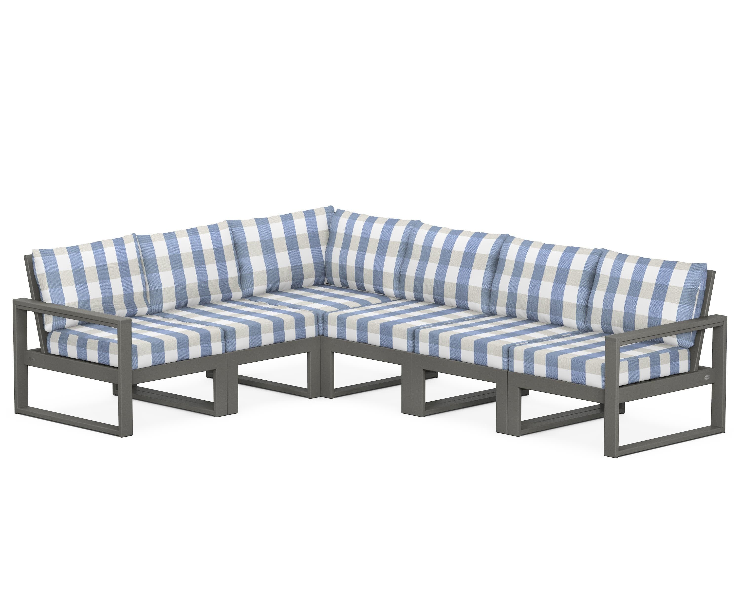 EDGE 6-Piece Modular Deep Seating Set in Slate Grey / Buffalo Plaid Sky Blue