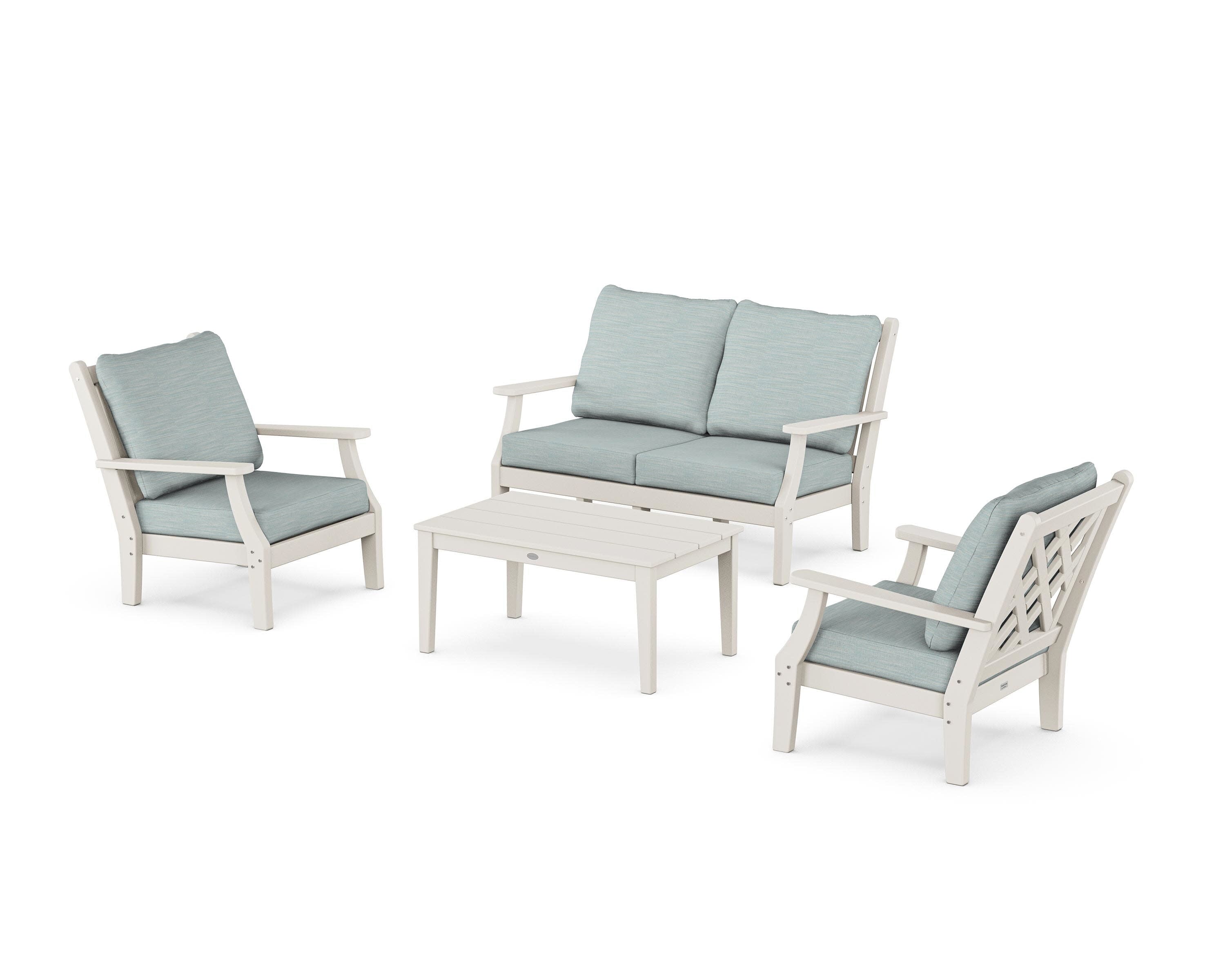 Wovendale 4-Piece Deep Seating Set with Loveseat in Sand / Soothe Mist
