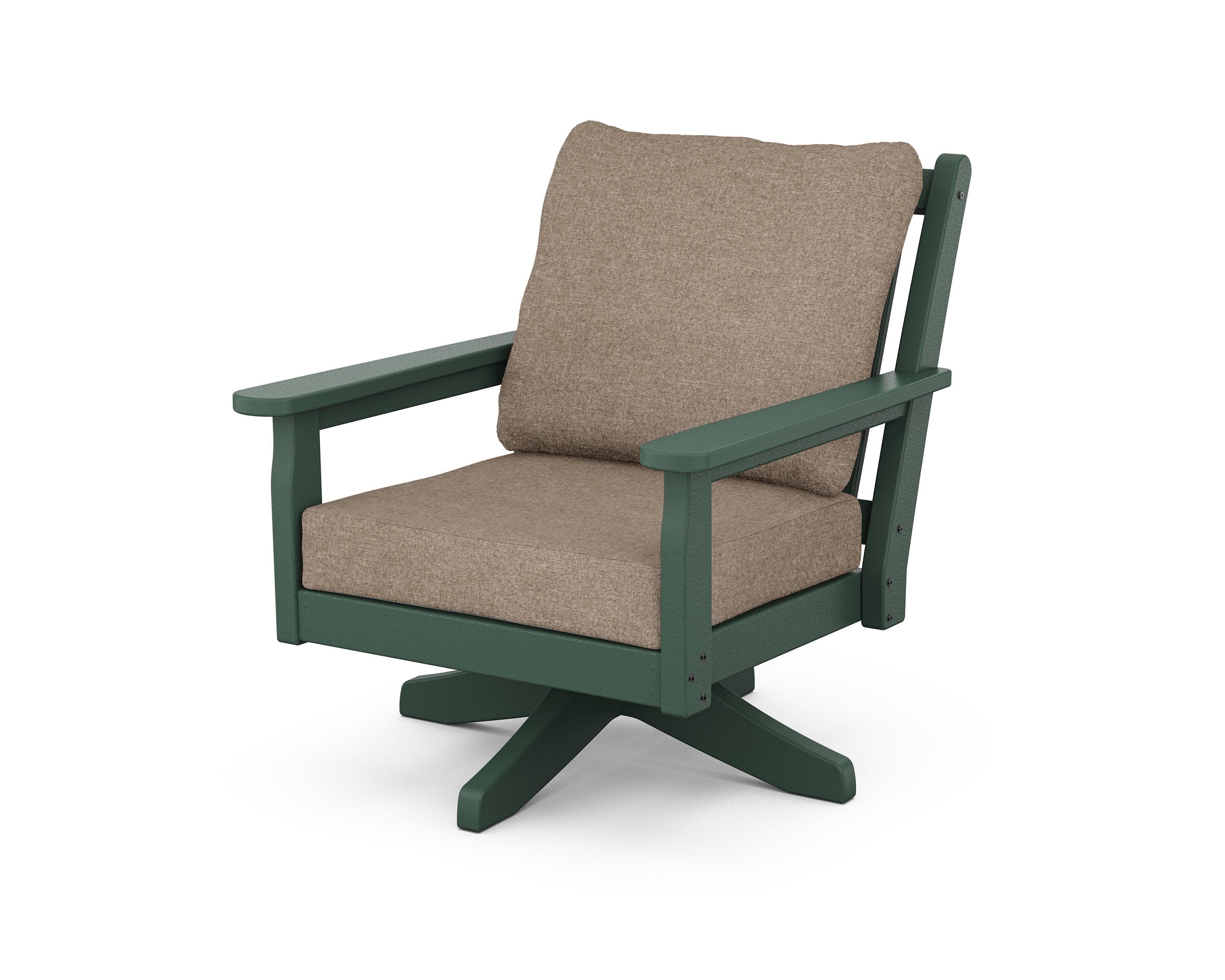 Chippendale Deep Seating Swivel Chair in Green / Spiced Burlap