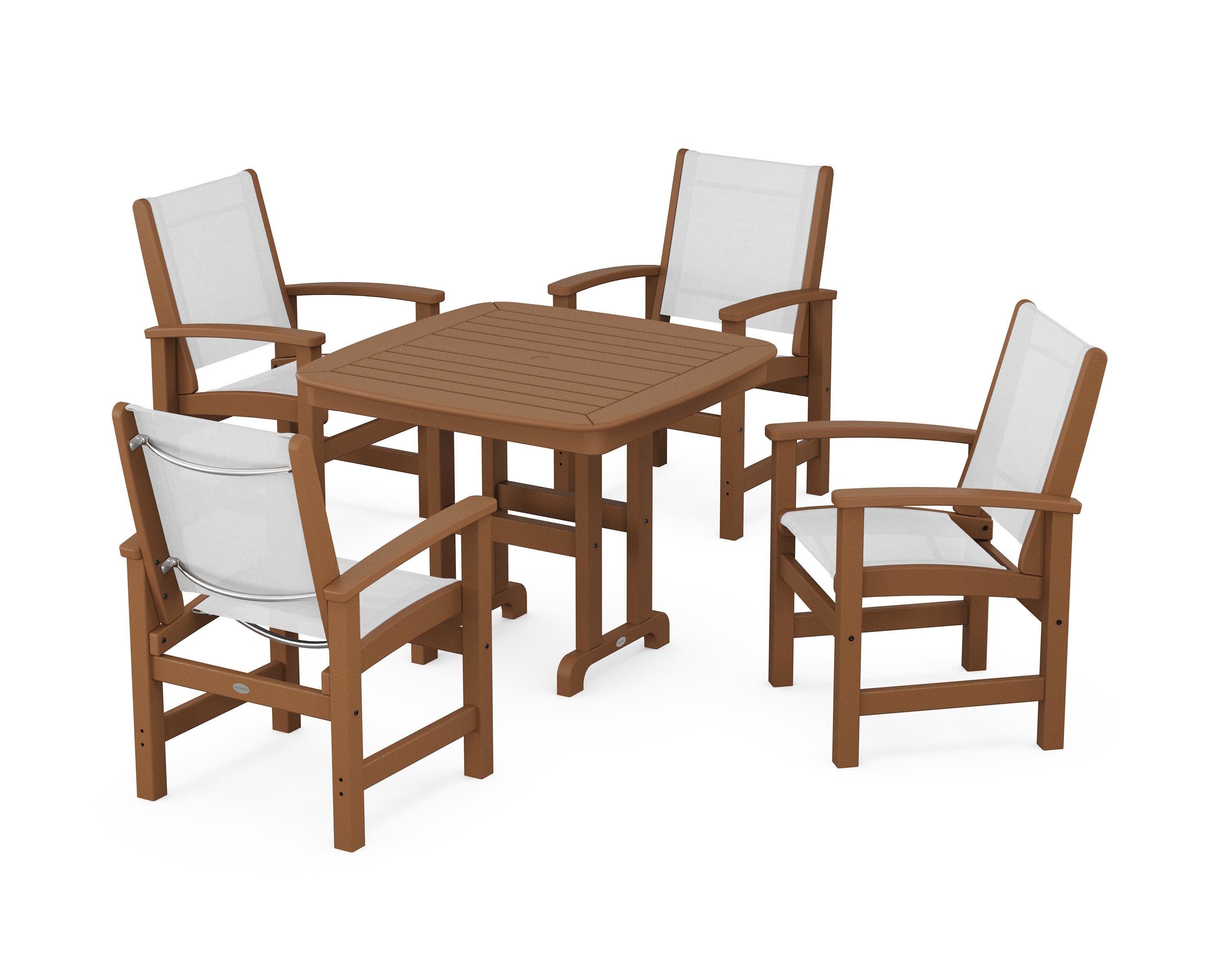 Coastal 5-Piece Dining Set in Teak / White Sling