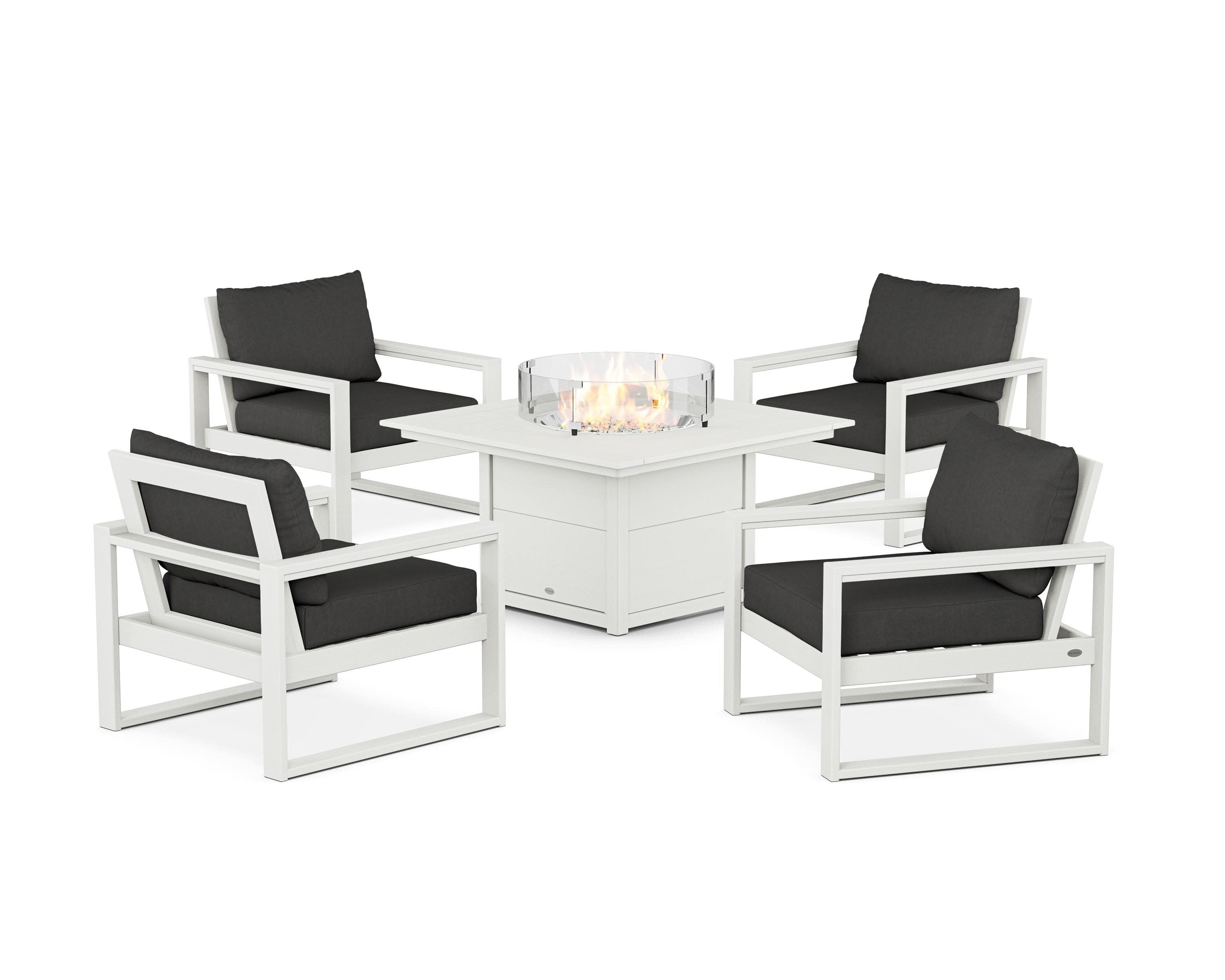 EDGE Sectional 5-Piece Deep Seating Set with Fire Pit Table in Vintage White / Spectrum Carbon