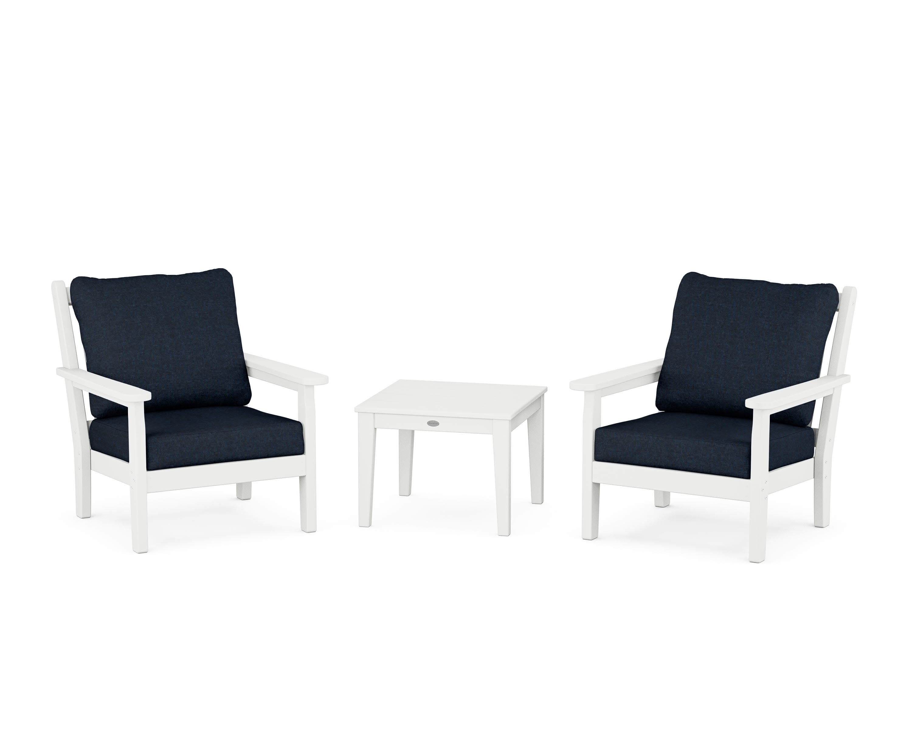 Chippendale 3-Piece Deep Seating Set in White / Marine Indigo