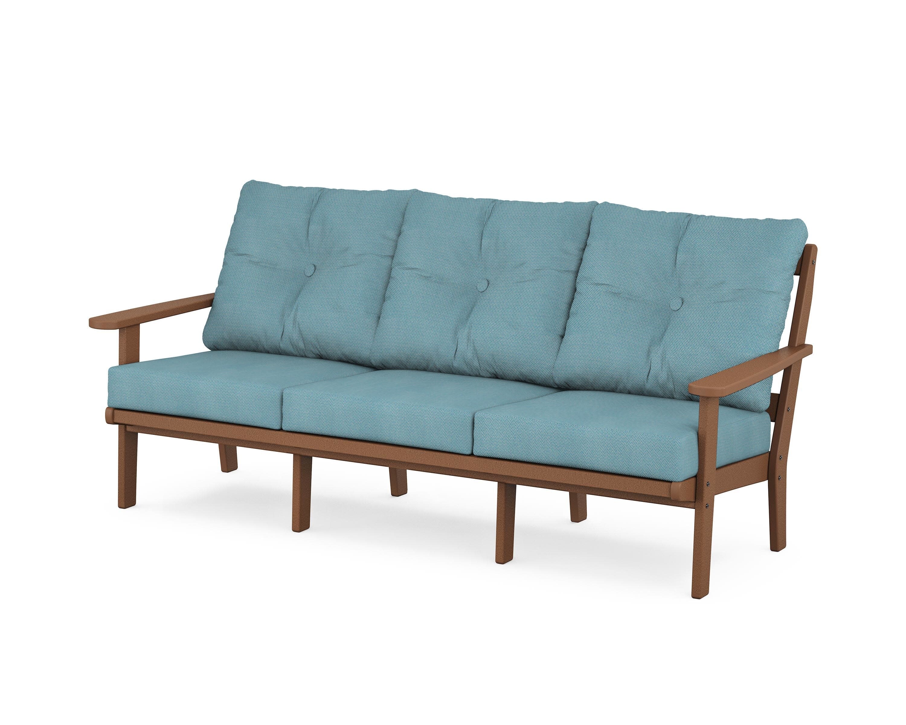 Mission Deep Seating Sofa in Teak / Lattice Sky Blue
