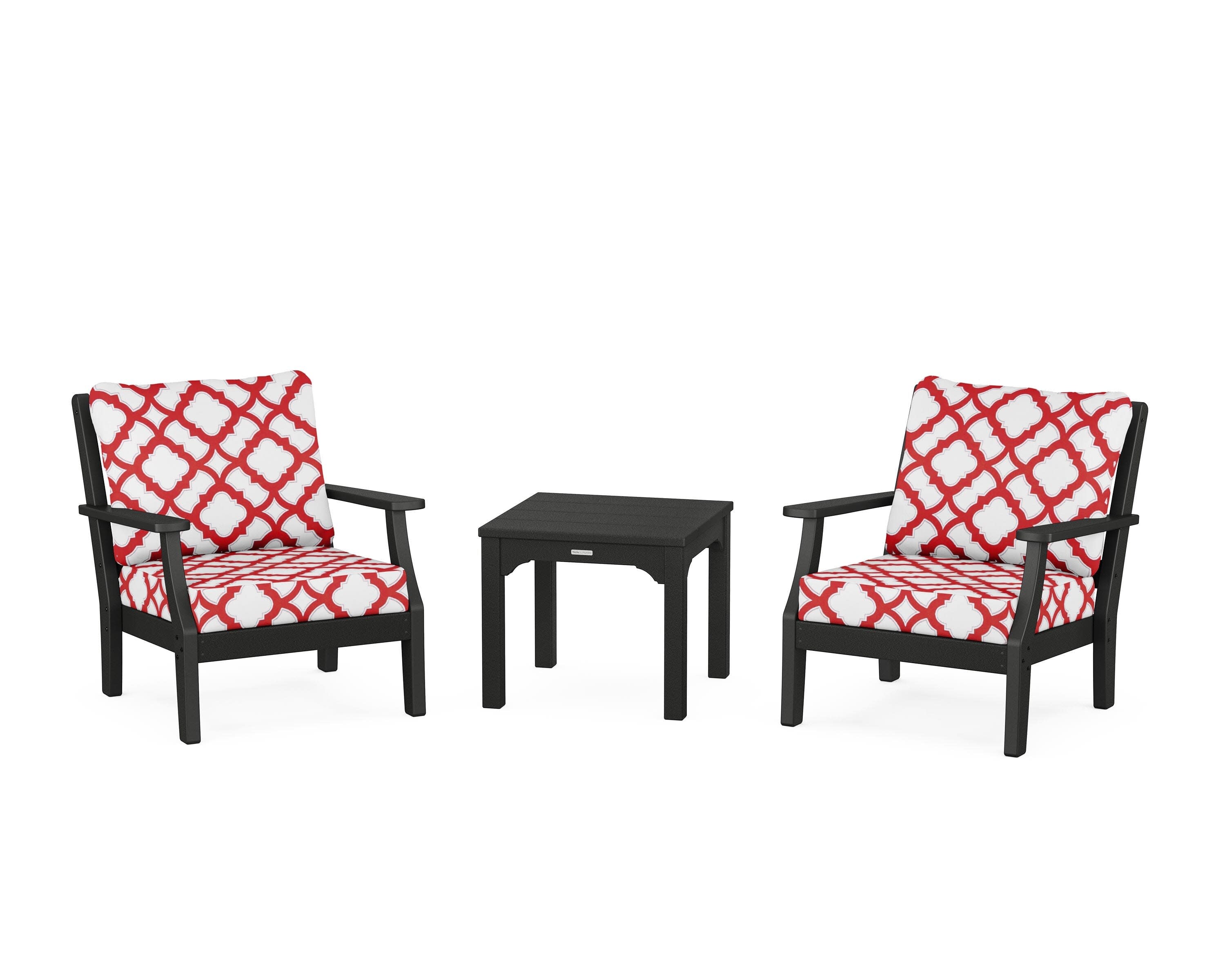 Chinoiserie 3-Piece Deep Seating Set in Black / Trellis Crimson