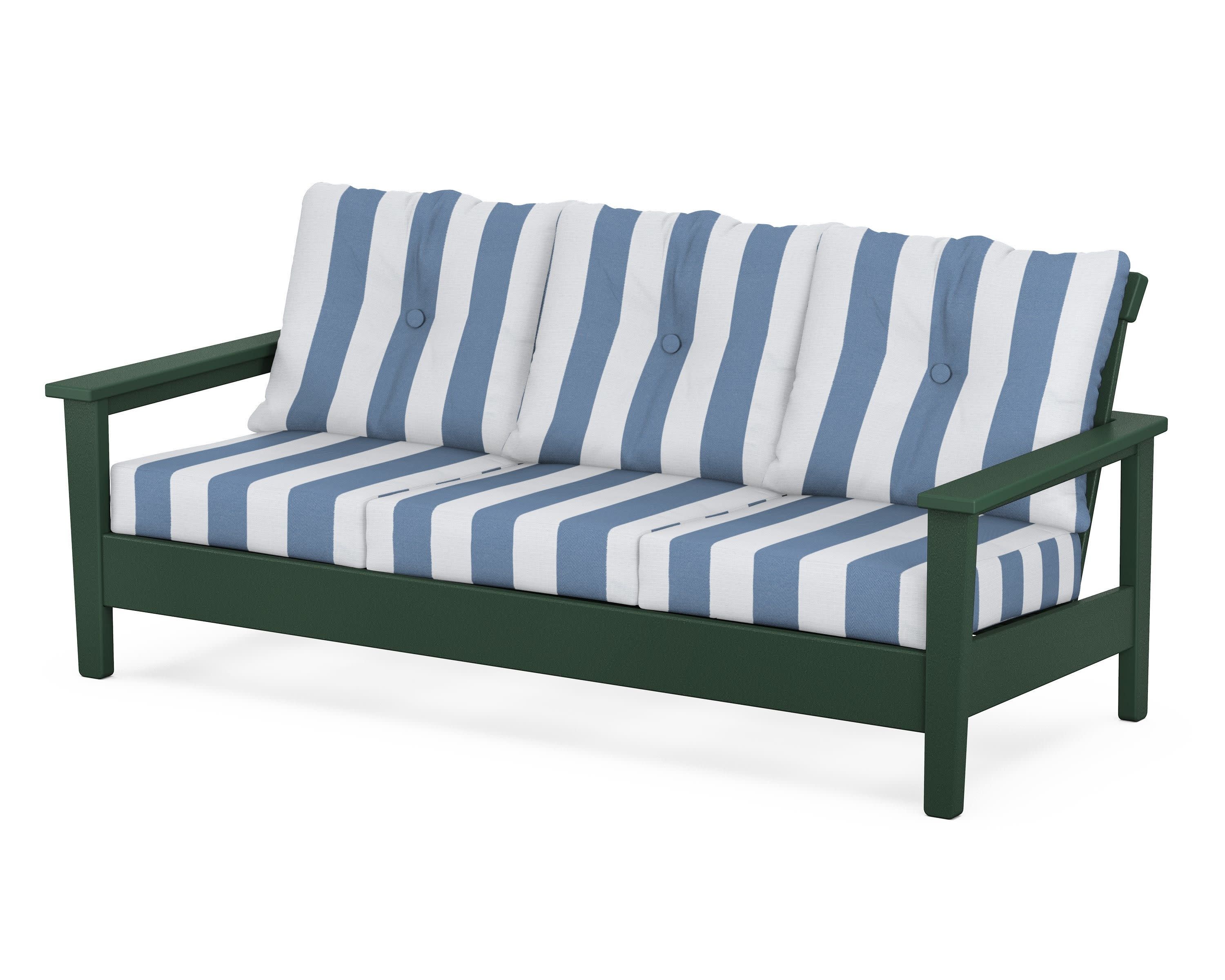Prescott Deep Seating Sofa in Green / Cabana Stripe Sky Blue