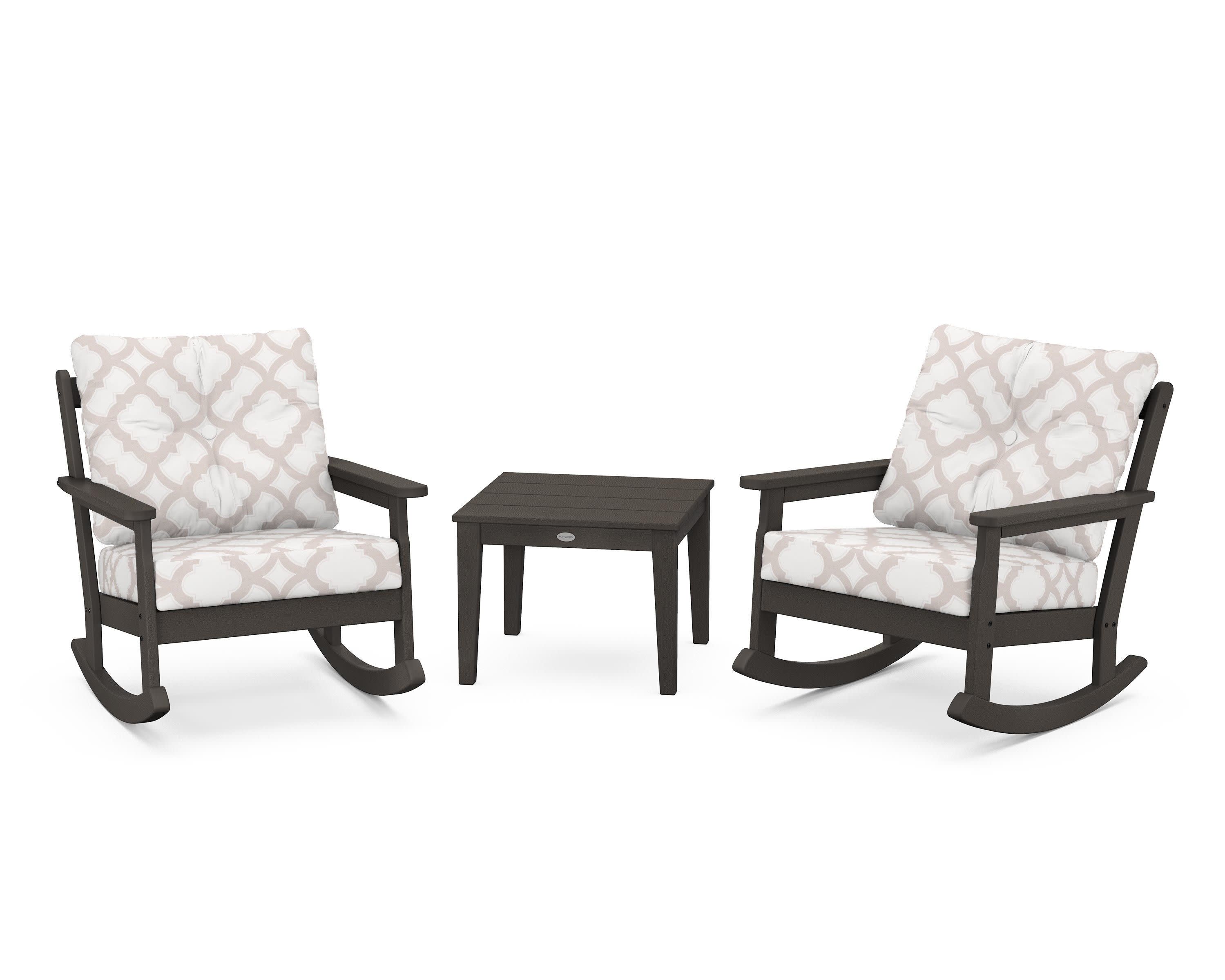 Vineyard 3-Piece Deep Seating Rocker Set in Vintage Coffee / Trellis Dune Burlap