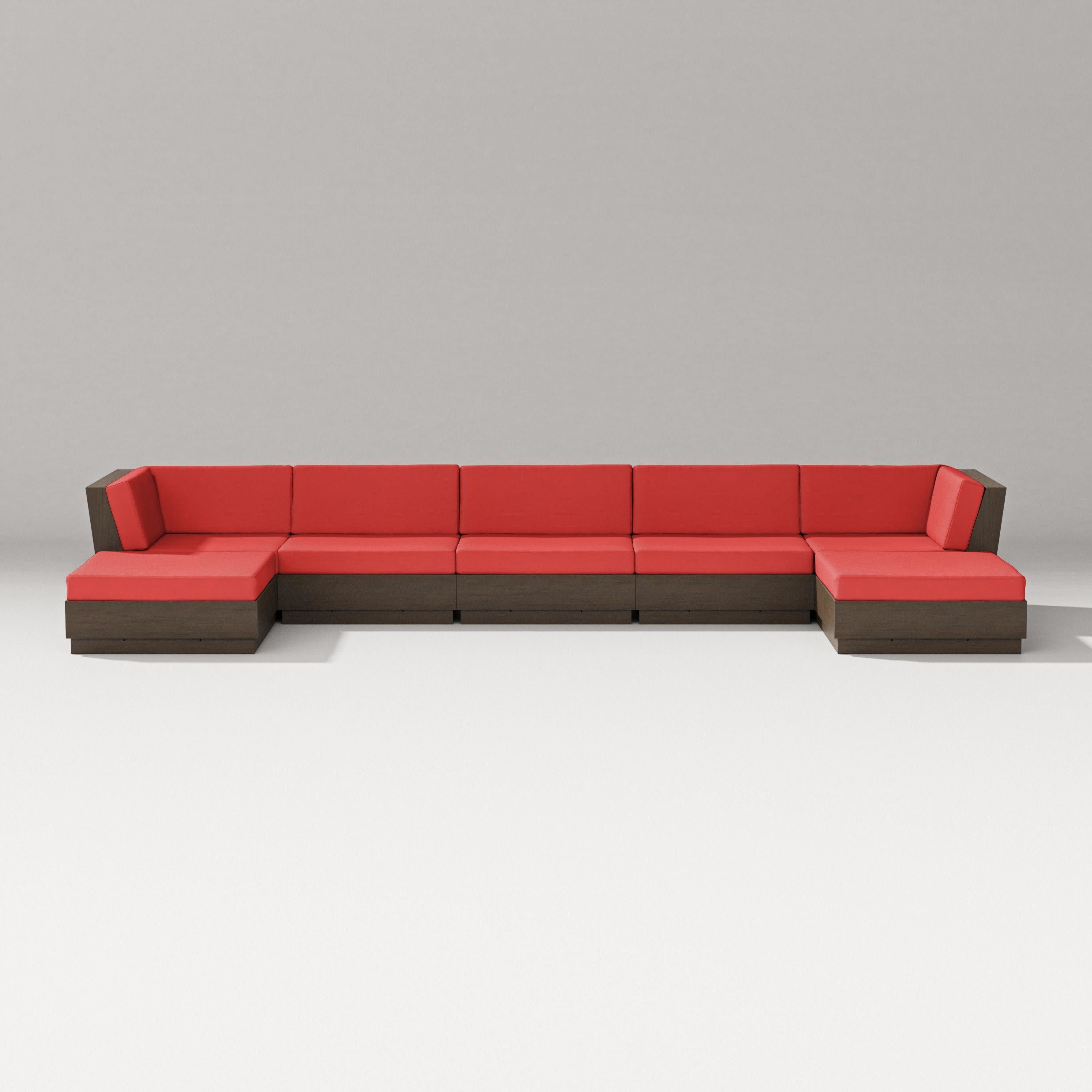 Elevate 7-Piece Double Chaise Sectional in Kona / Crimson Linen