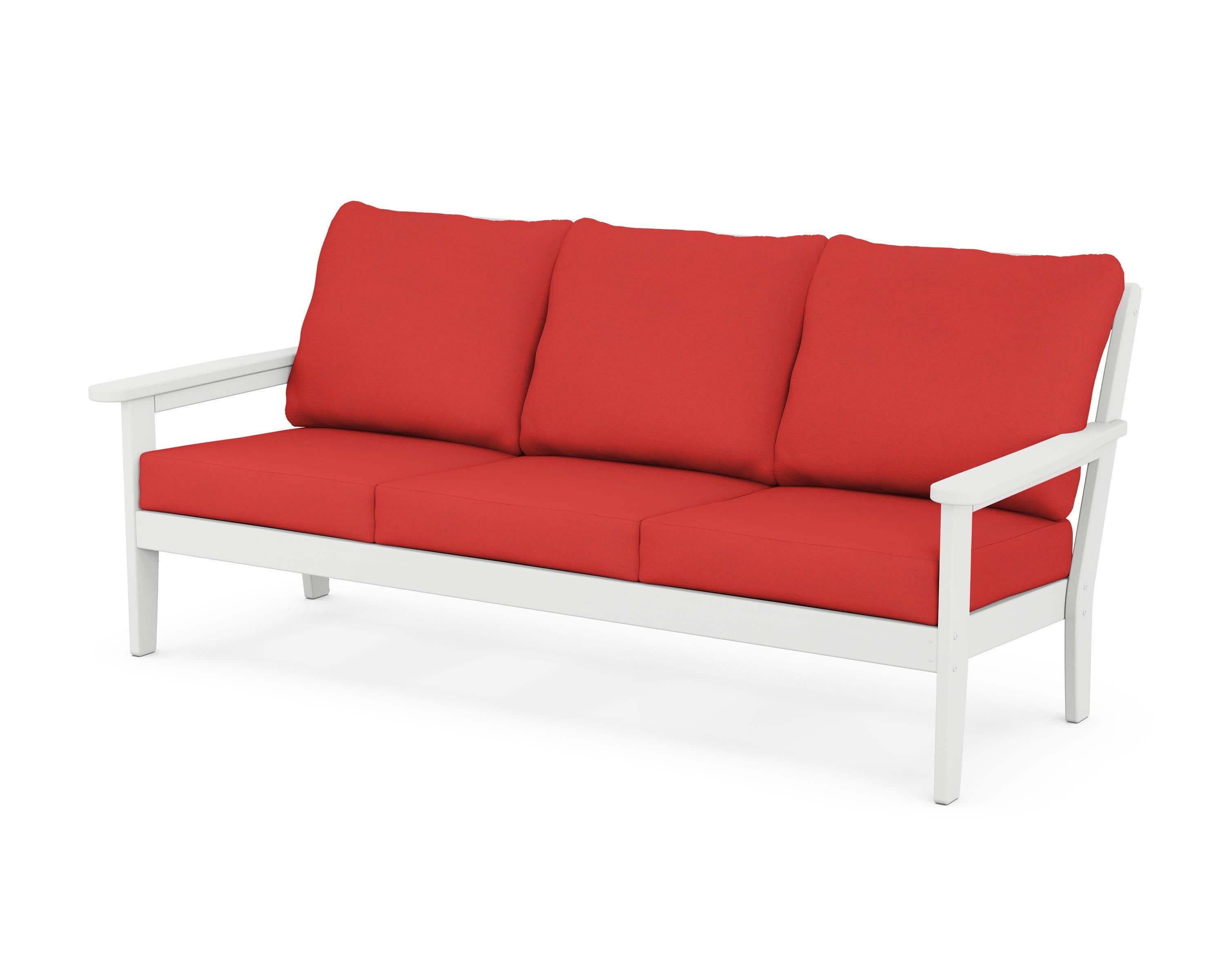 Cottage Deep Seating Sofa in White / Crimson Linen