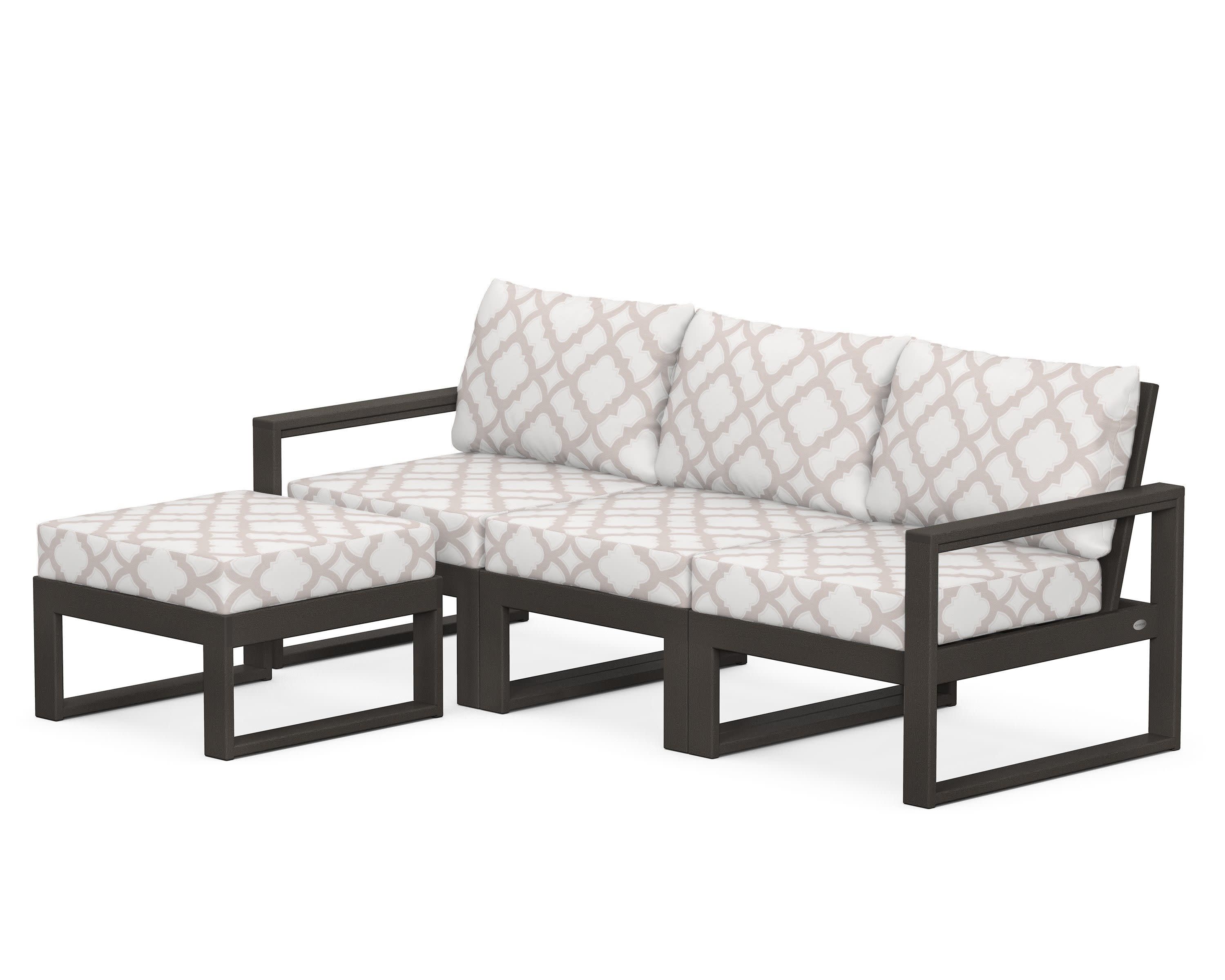 EDGE 4-Piece Modular Deep Seating Set with Ottoman in Vintage Coffee / Trellis Dune Burlap
