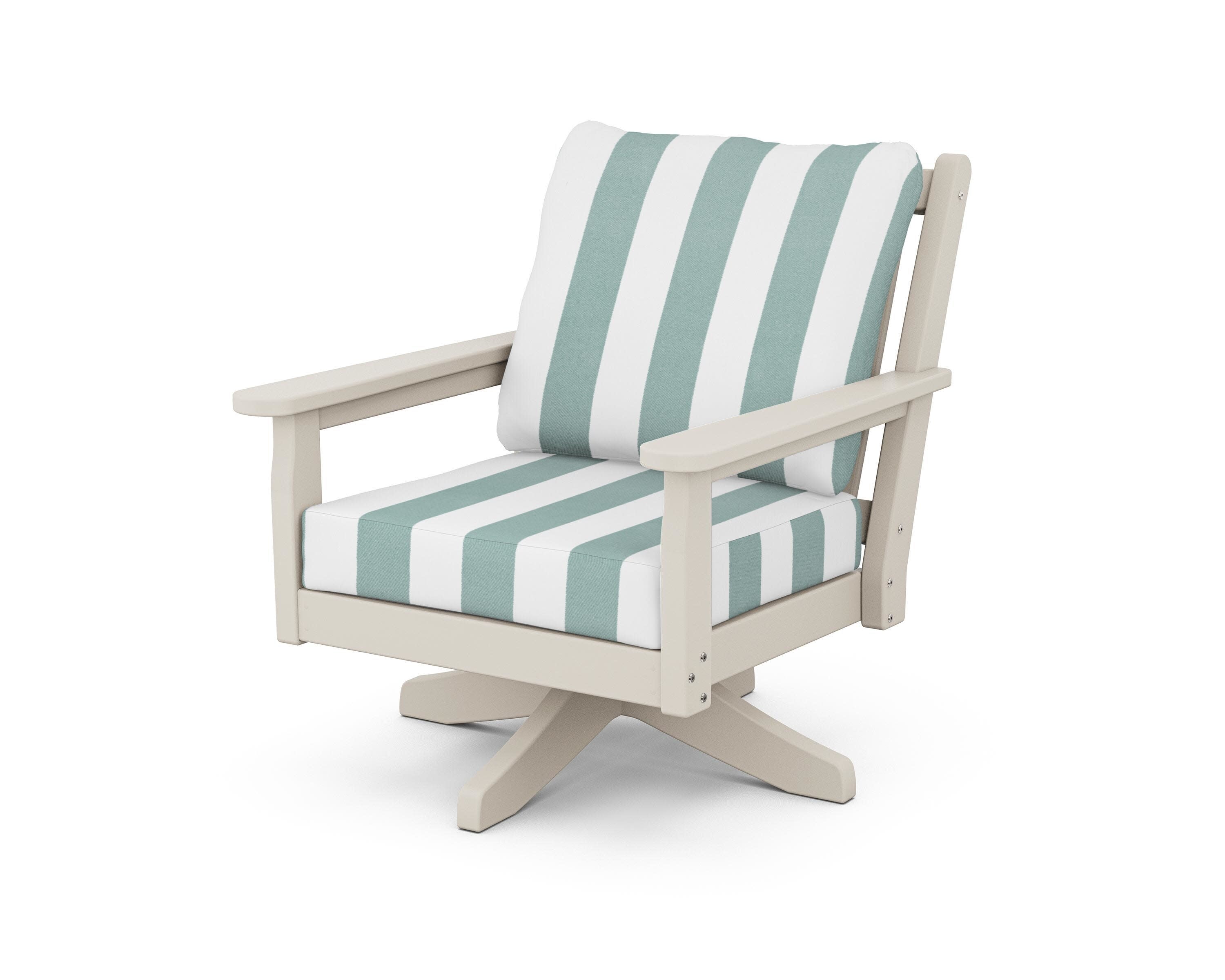 Chippendale Deep Seating Swivel Chair in Sand / Cabana Stripe Glacier Spa
