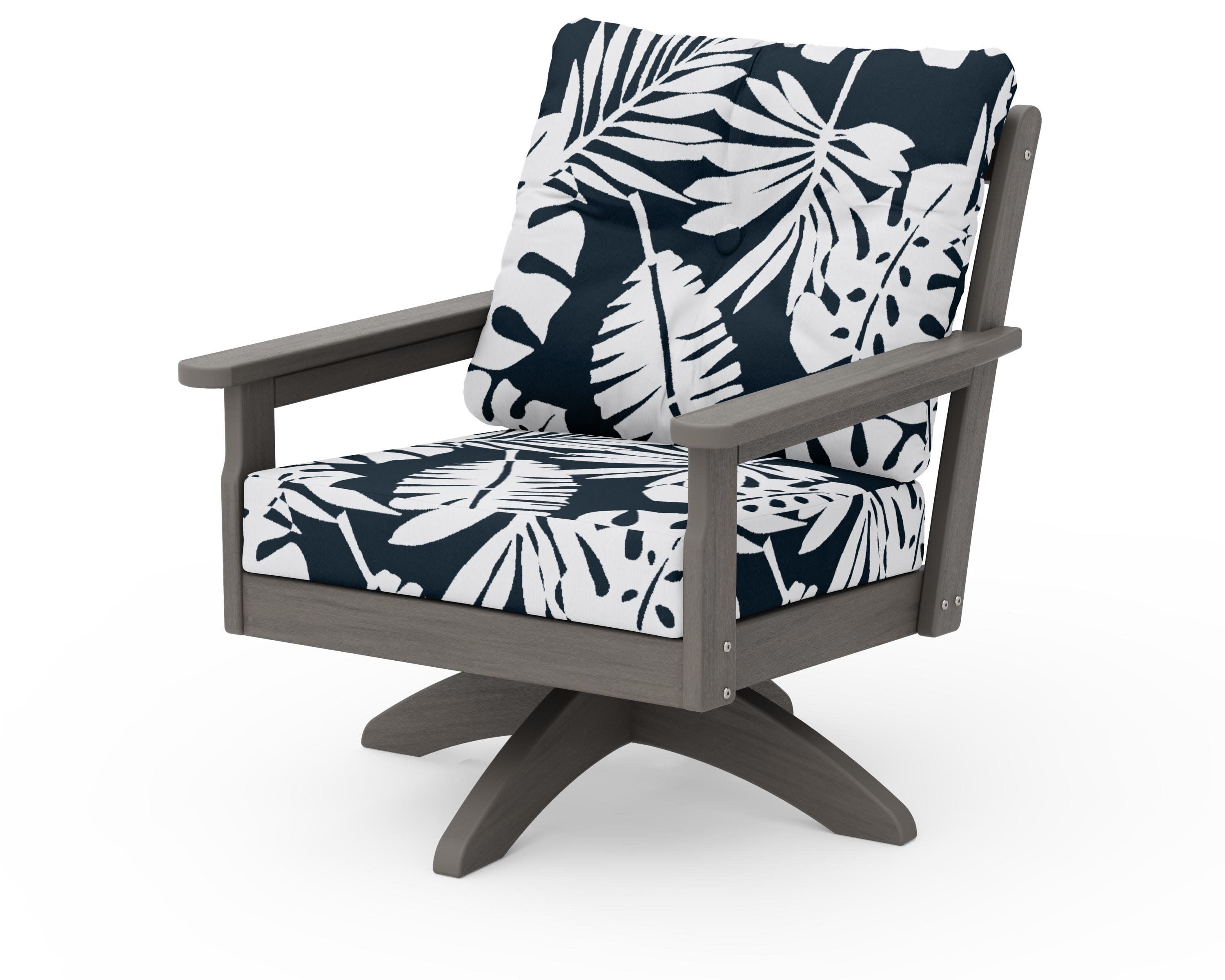 Vineyard Deep Seating Swivel Chair in Driftwood / Leaf Marine Indigo