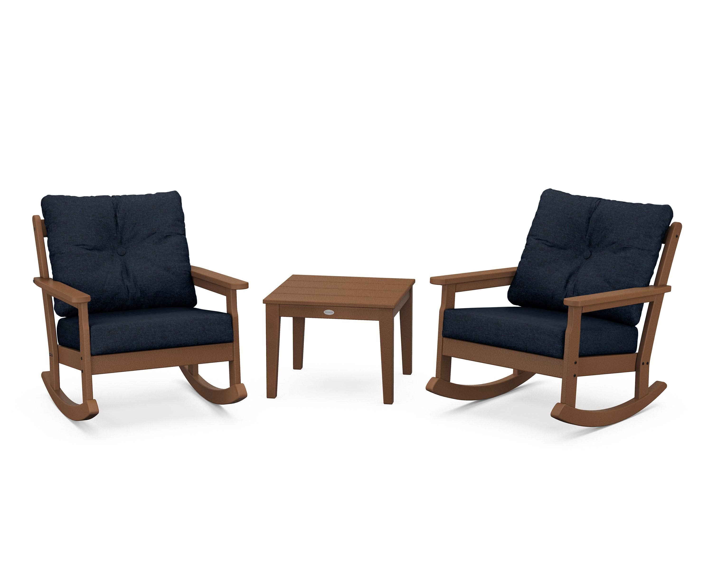 Vineyard 3-Piece Deep Seating Rocker Set in Teak / Marine Indigo