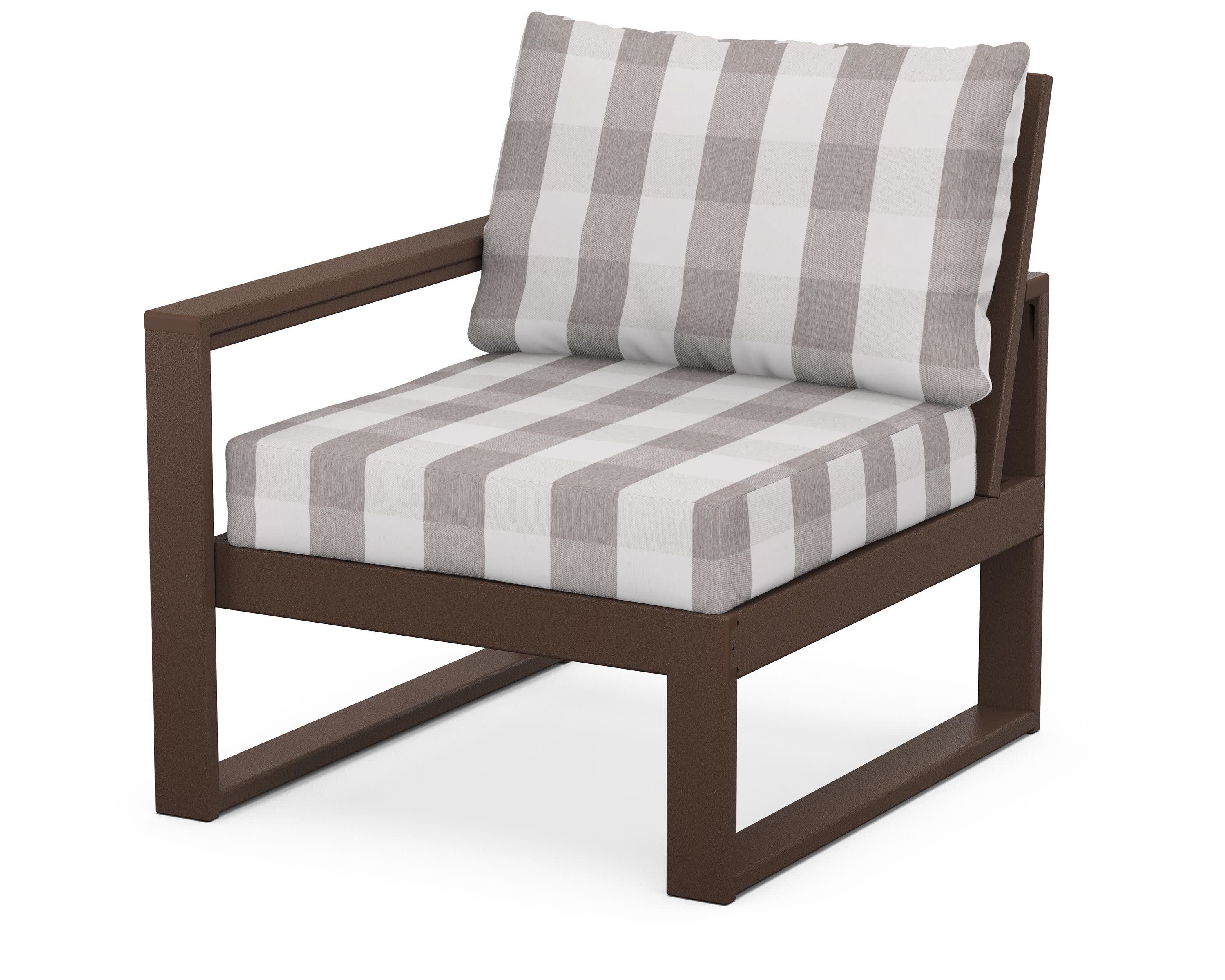 EDGE Modular Left Arm Chair in Mahogany / Buffalo Plaid Grey Mist