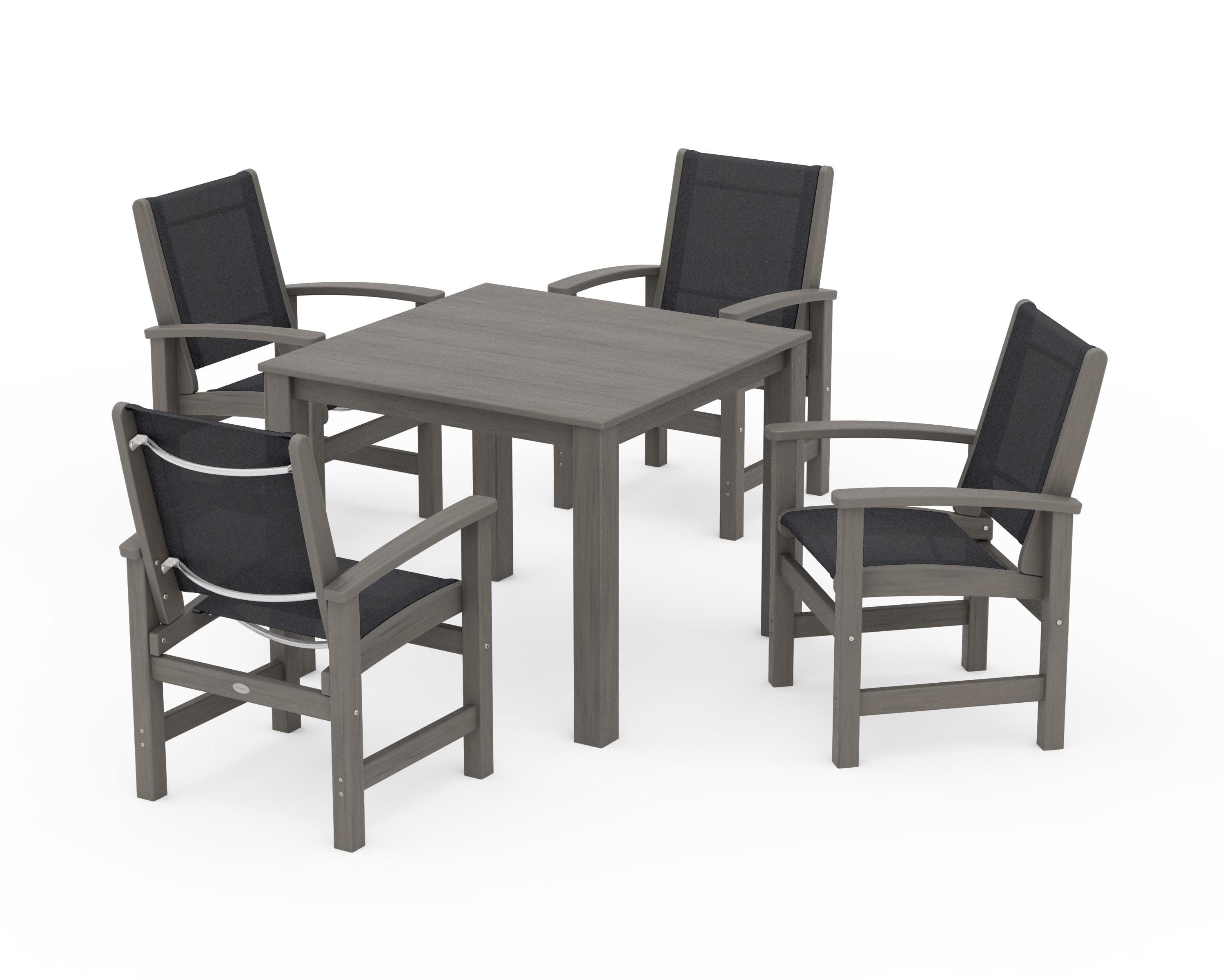 Coastal 5-Piece Parsons Dining Set in Driftwood / Black Sling