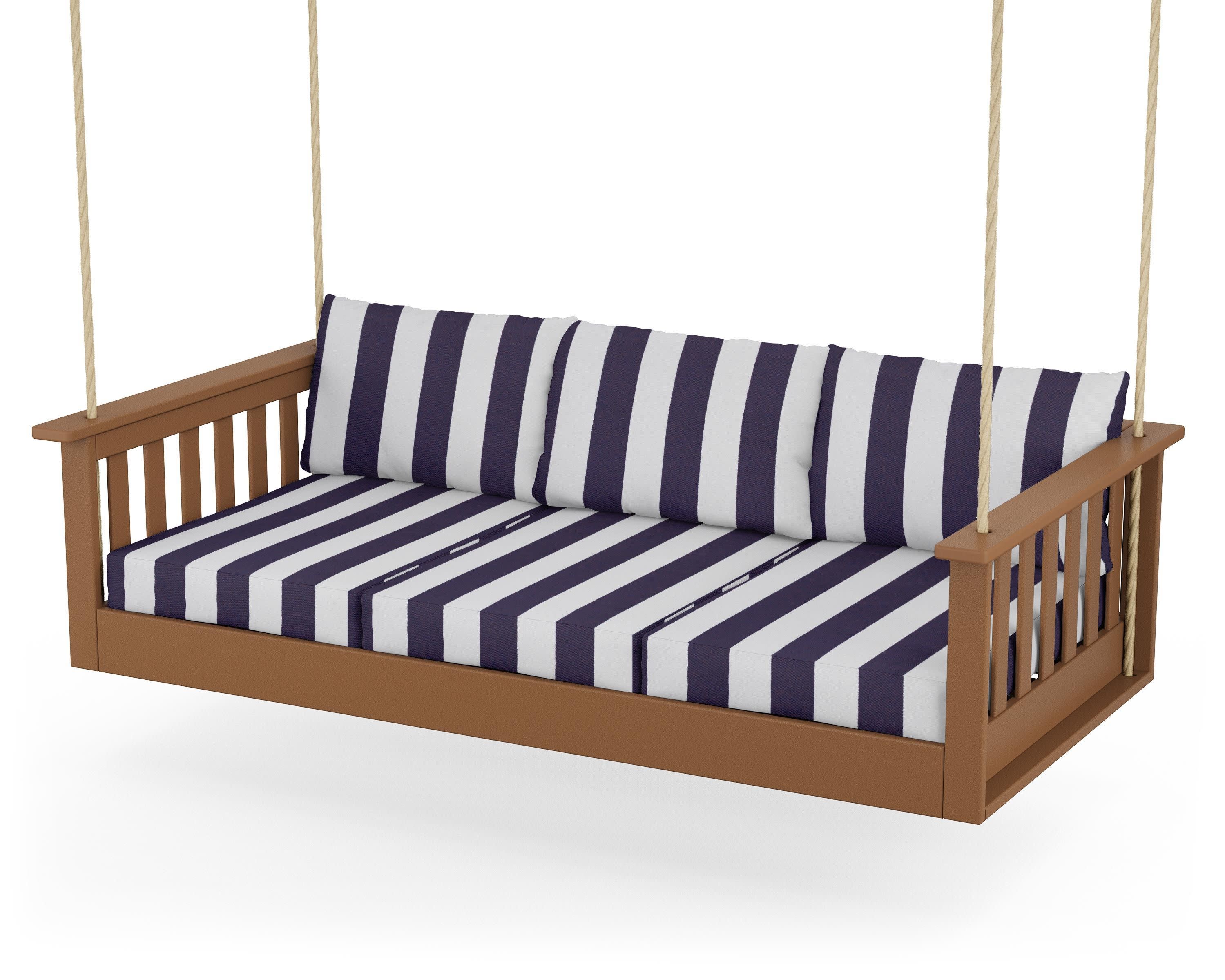 Vineyard Daybed Swing in Teak / Cabana Stripe Navy