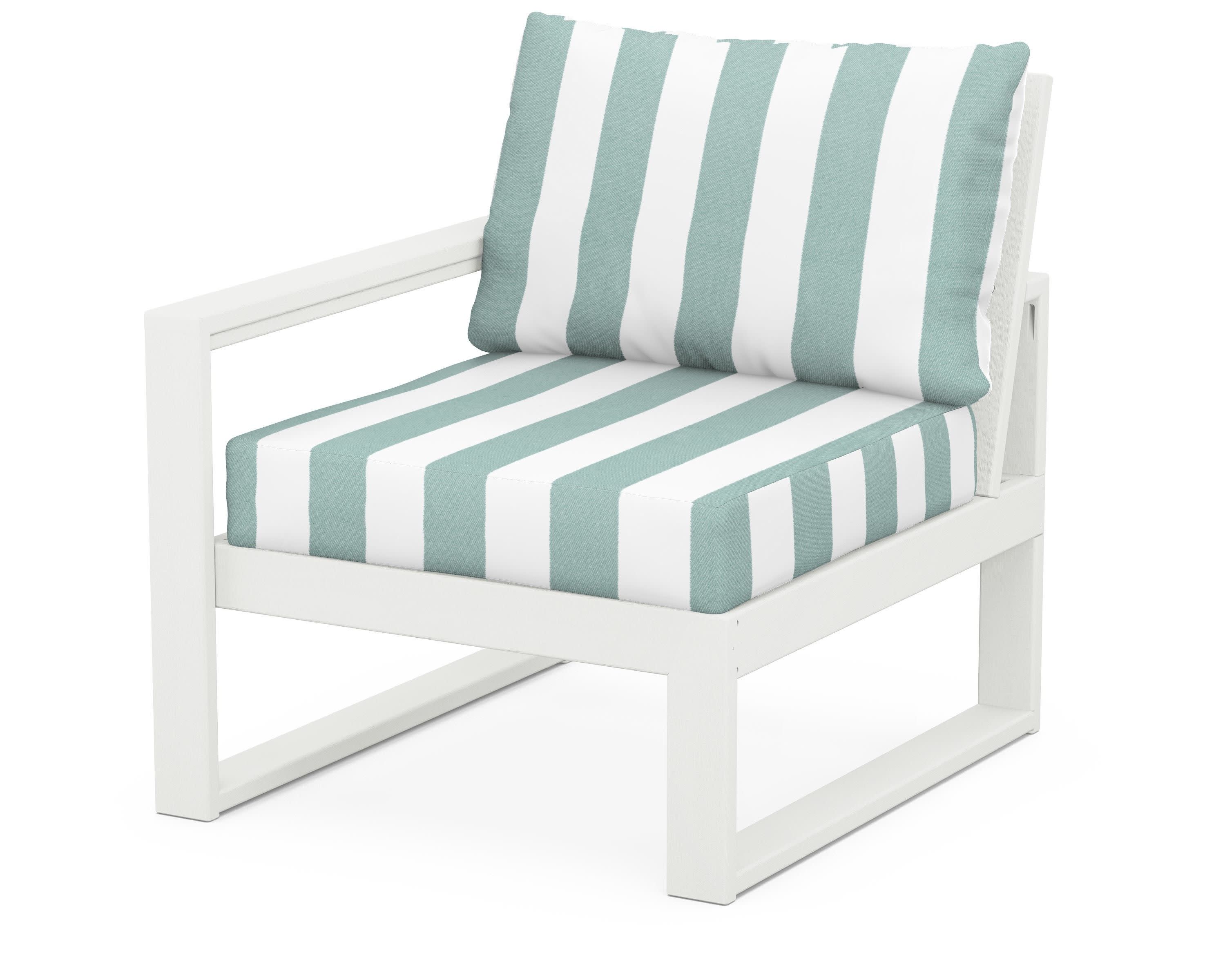 EDGE Modular Left Arm Chair in Vintage White / Cabana Stripe Glacier Spa