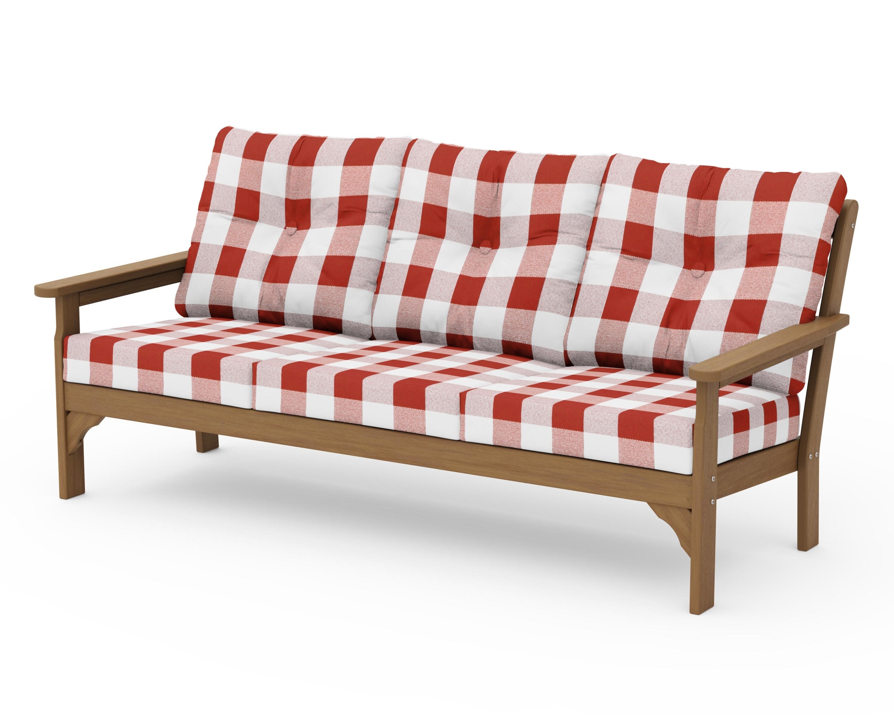 Vineyard Deep Seating Sofa in Natural / Buffalo Plaid Crimson