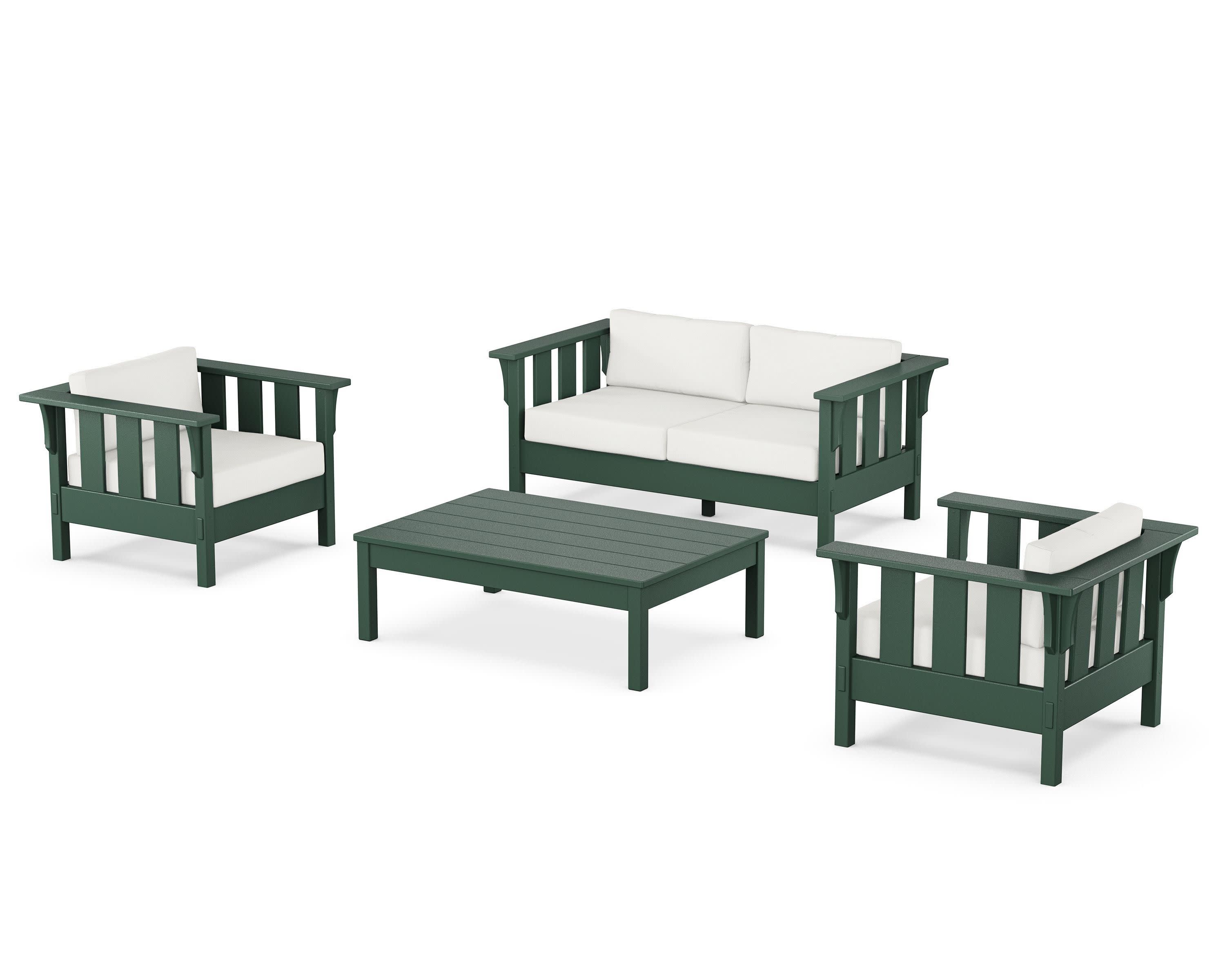 Acadia 4-Piece Deep Seating Set with Loveseat in Green / Natural Linen