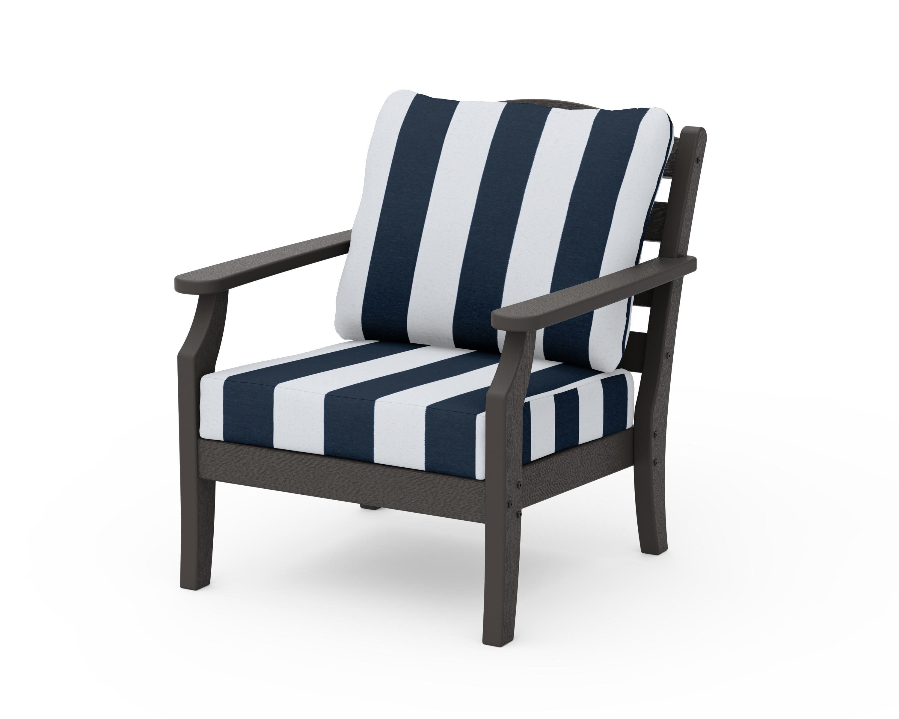 Savannah Deep Seating Chair in Vintage Coffee / Cabana Stripe Marine Indigo
