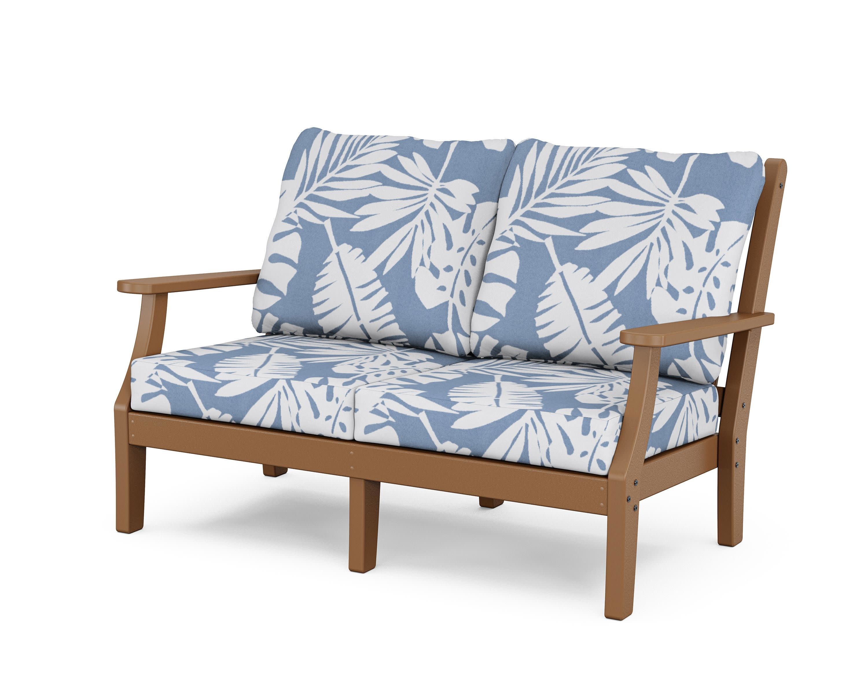 Wovendale Deep Seating Loveseat in Teak / Leaf Sky Blue