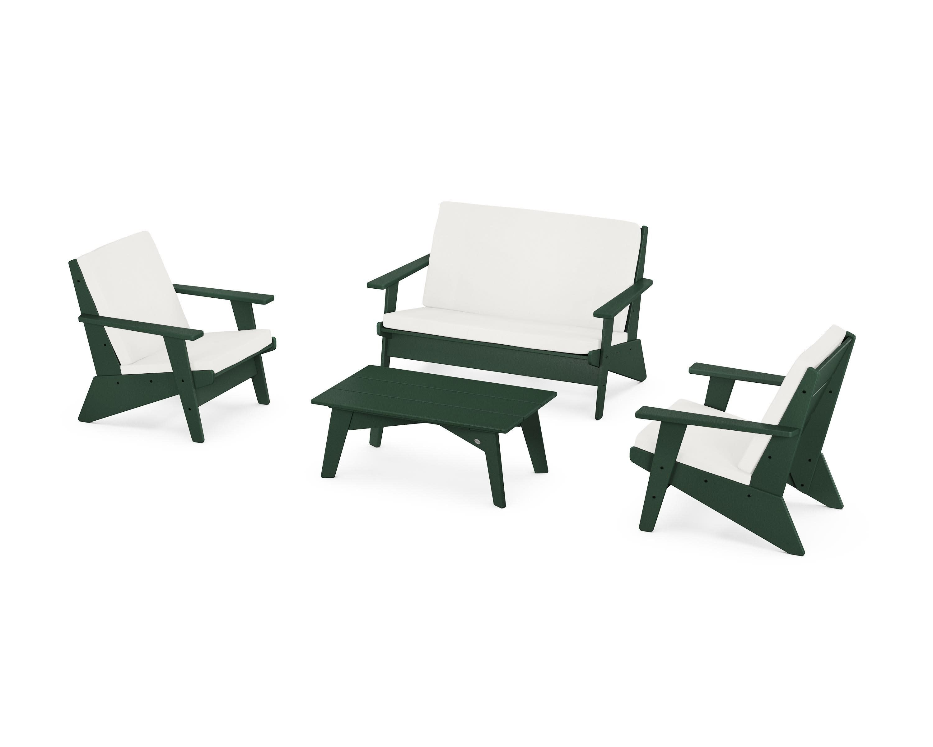 Riviera Modern Lounge 4-Piece Set in Green / Natural Linen