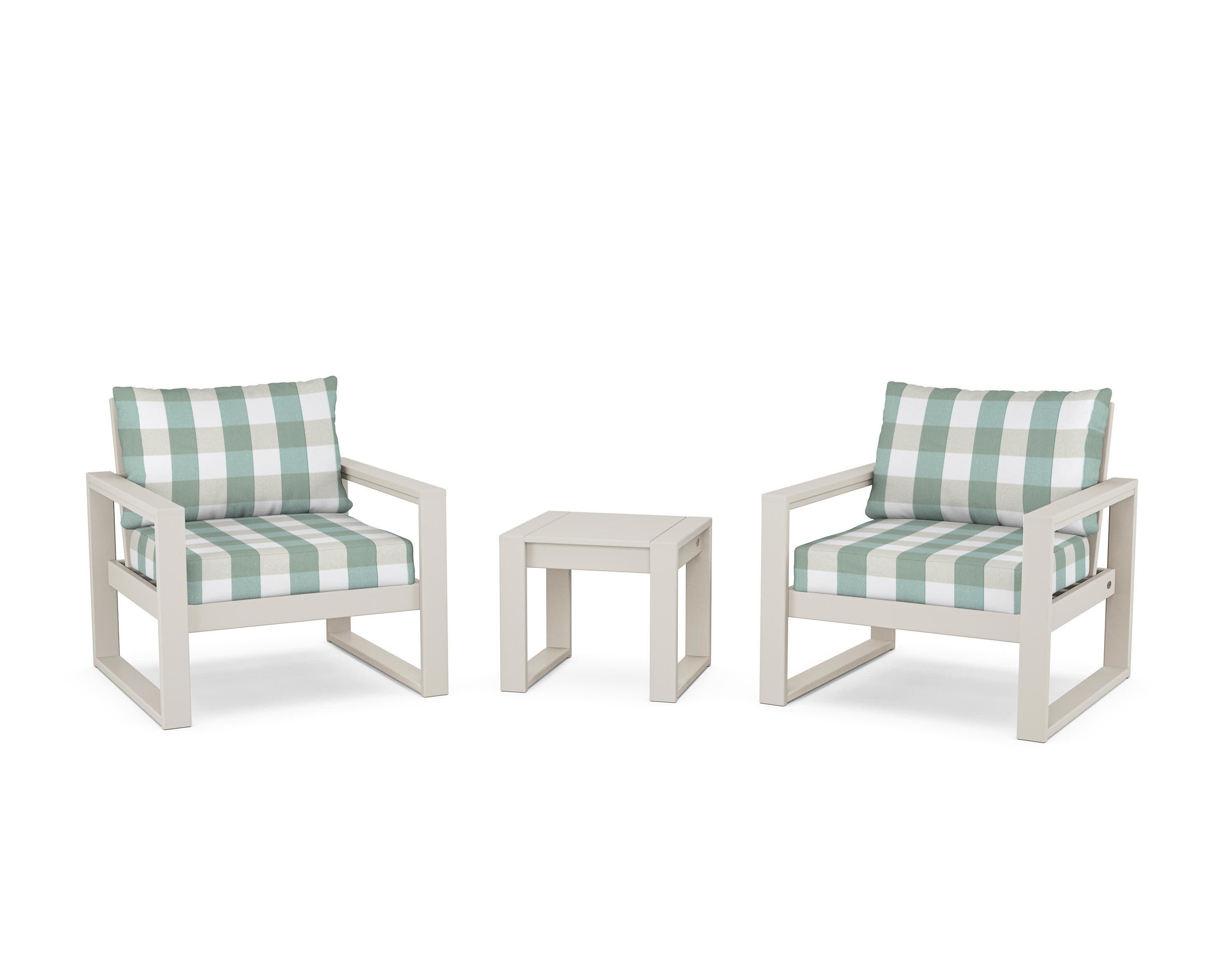 EDGE Sectional 3-Piece Deep Seating Set in Sand / Buffalo Plaid Glacier Spa