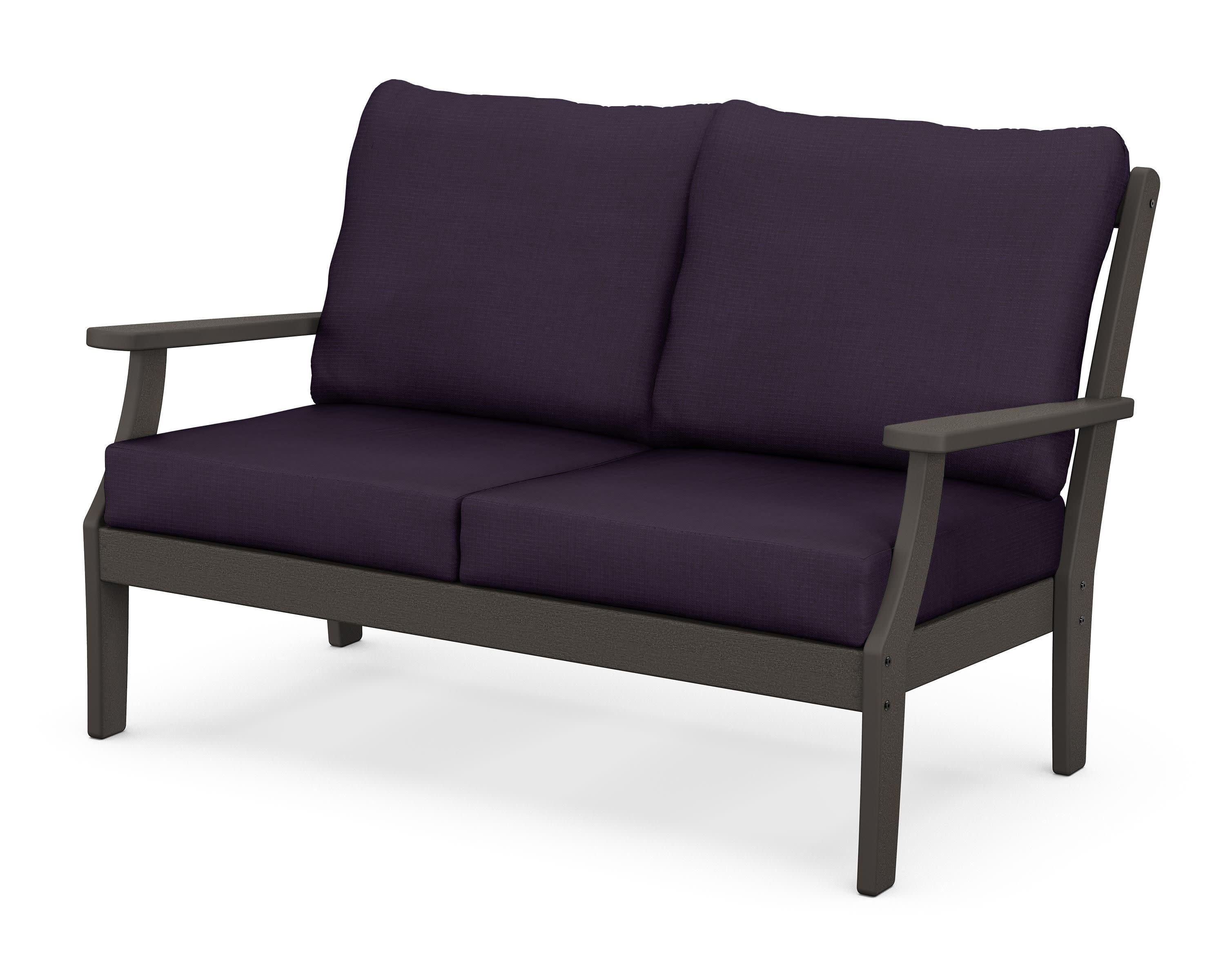 Braxton Deep Seating Loveseat in Vintage Coffee / Navy Linen