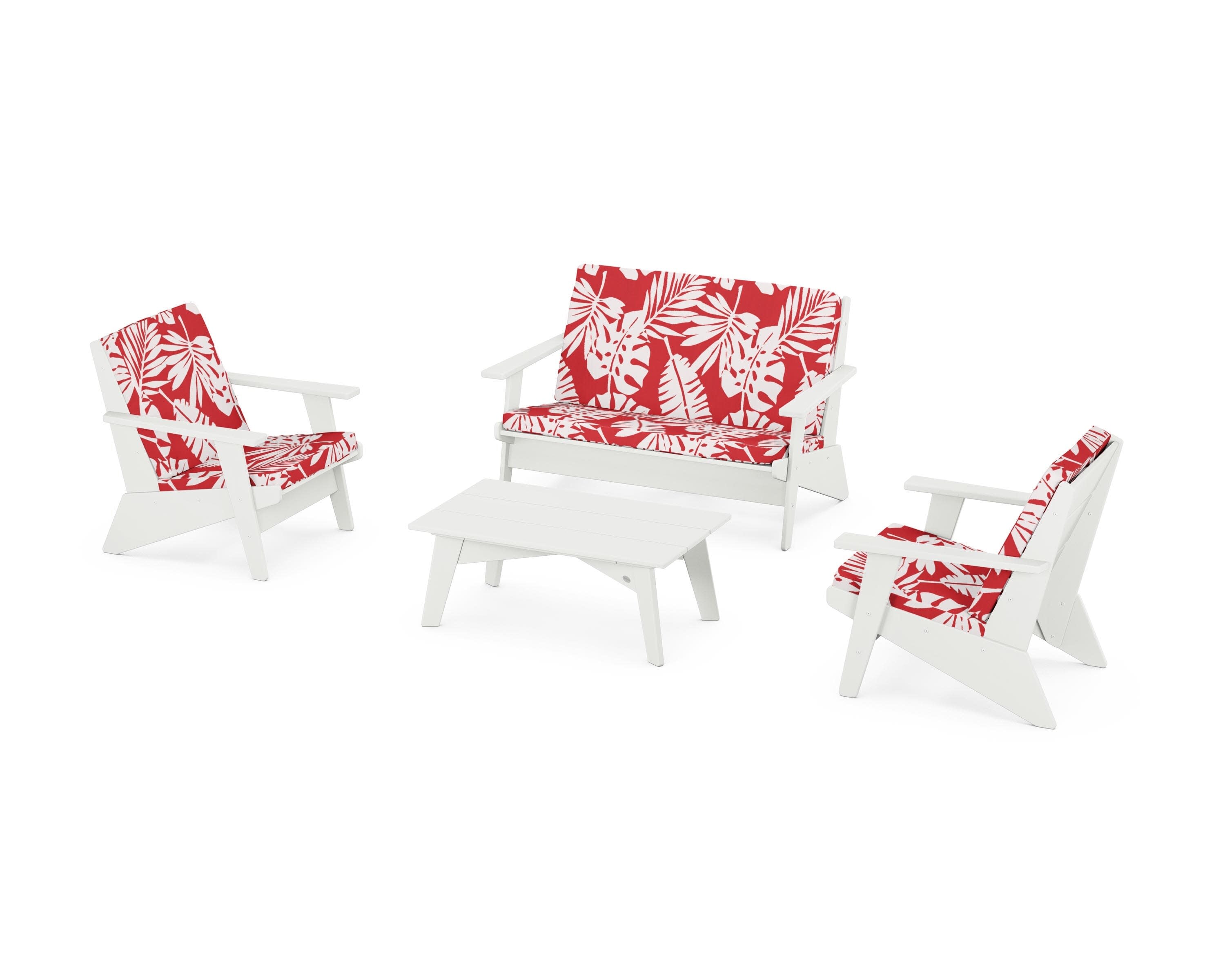 Riviera Modern Lounge 4-Piece Set in Vintage White / Leaf Crimson