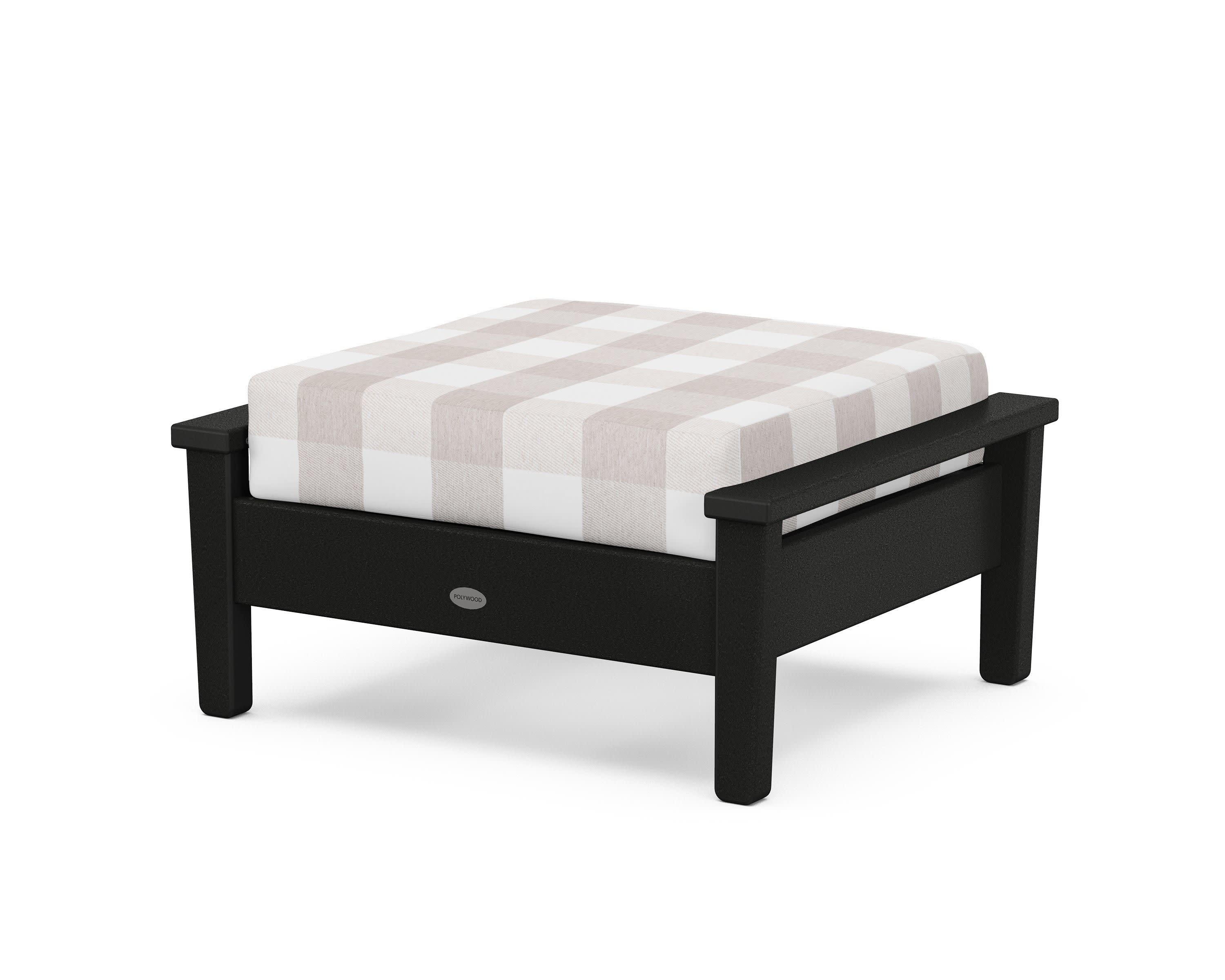 Prescott Deep Seating Ottoman in Black / Buffalo Plaid Dune Burlap