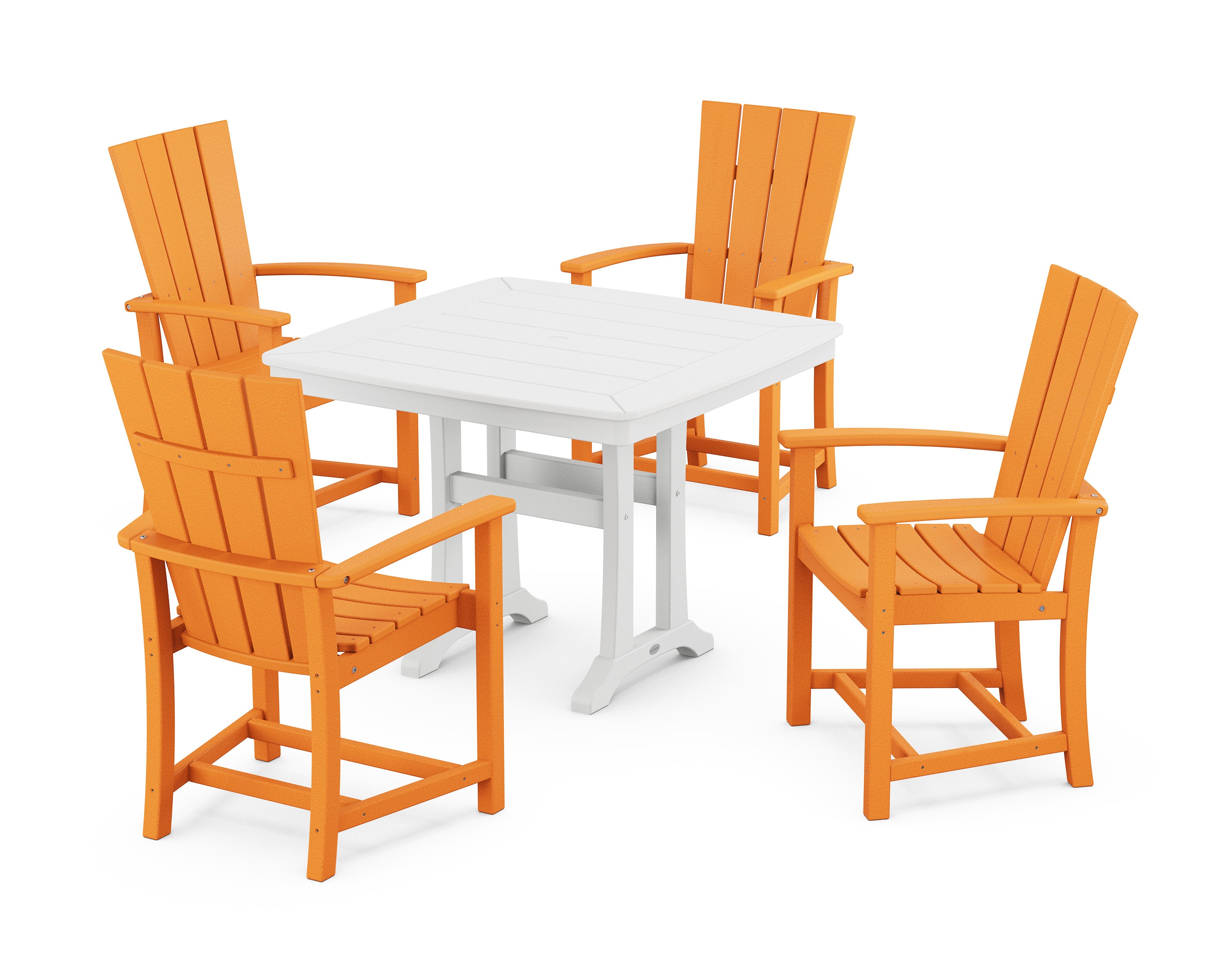 Quattro 5-Piece Dining Set with Trestle Legs in Tangerine / White